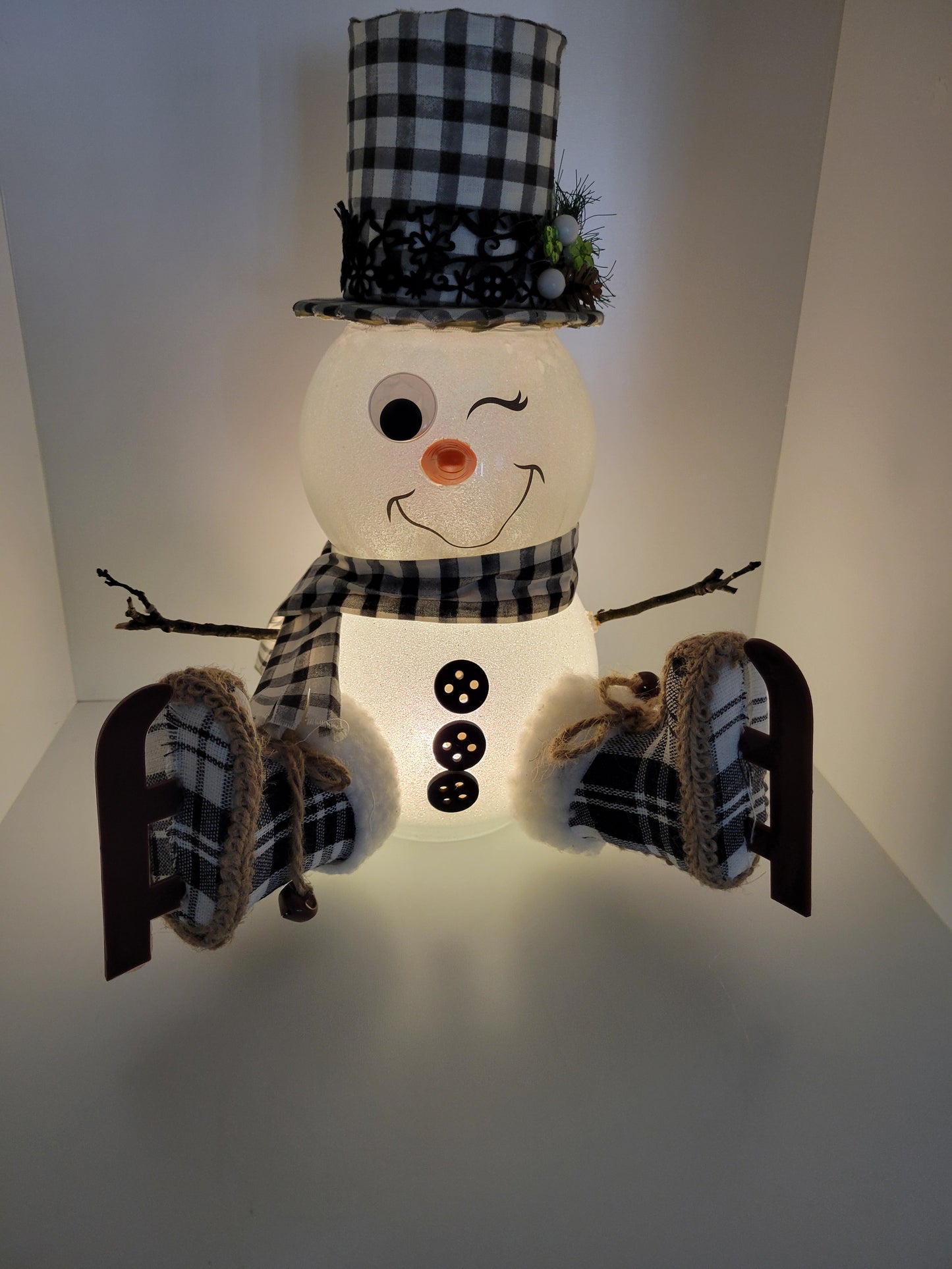 Winking Snowman with Skis Holiday Decoration Toy