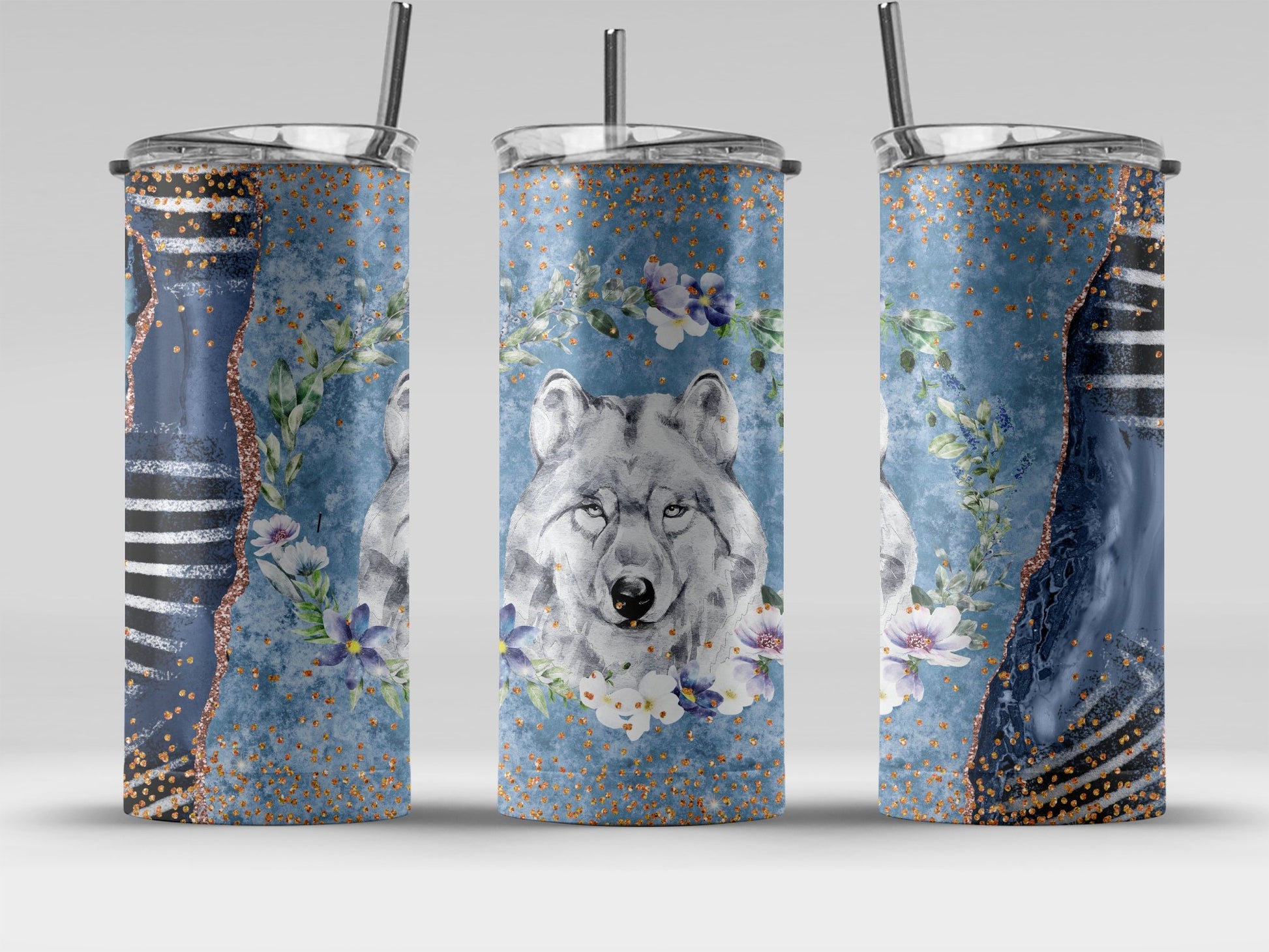 Wolf with Floral Elements Insulated Tumbler product