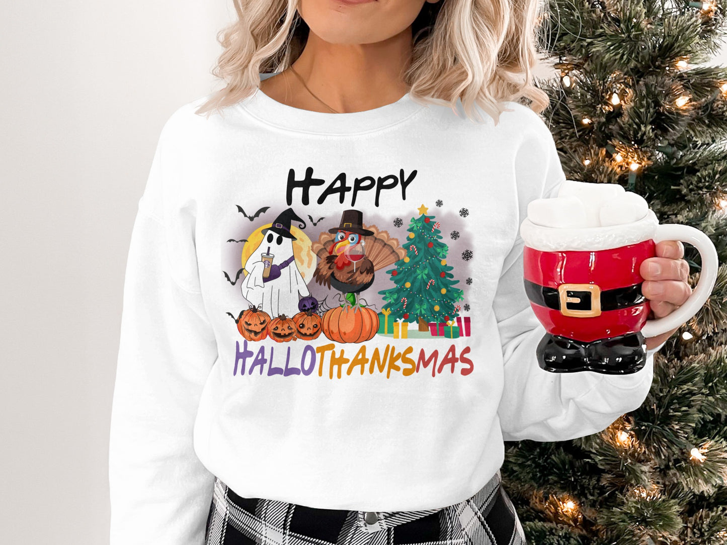 Happy Hallothanksmas Festive Sweatshirt for Holidays
