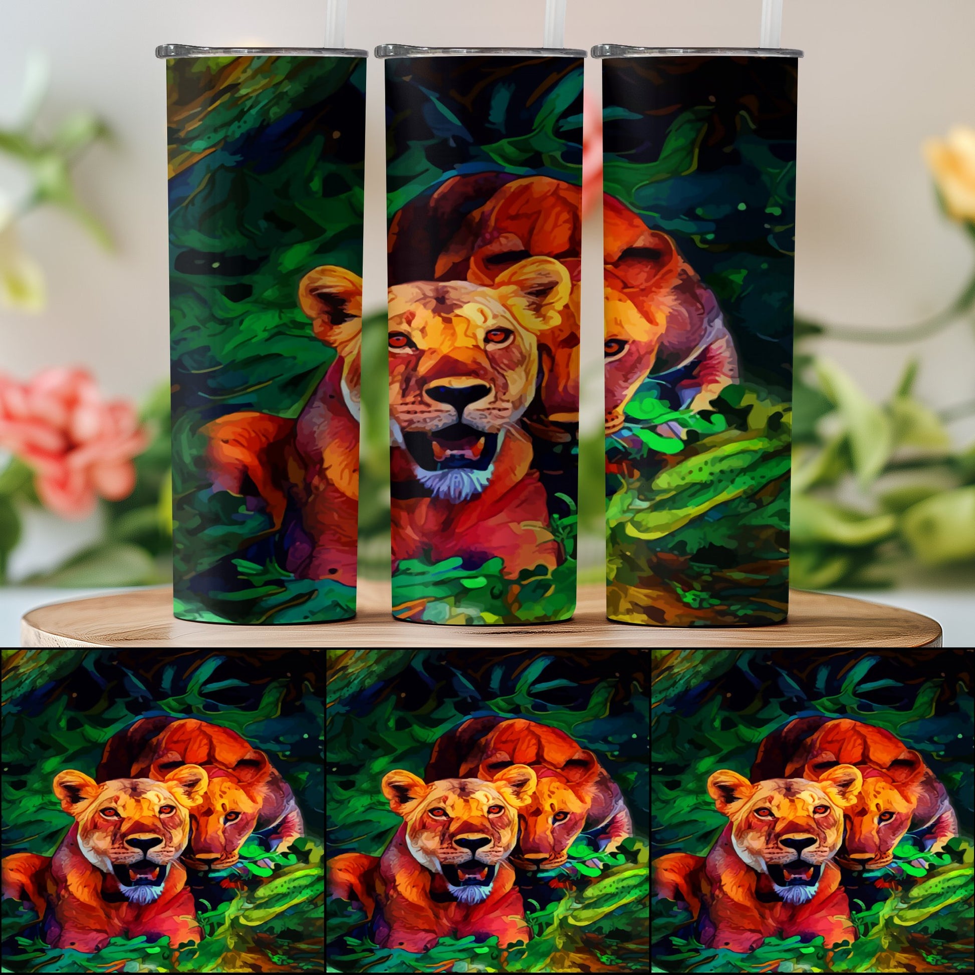 Colorful Jungle Lion Family Art Tall Drinkware product