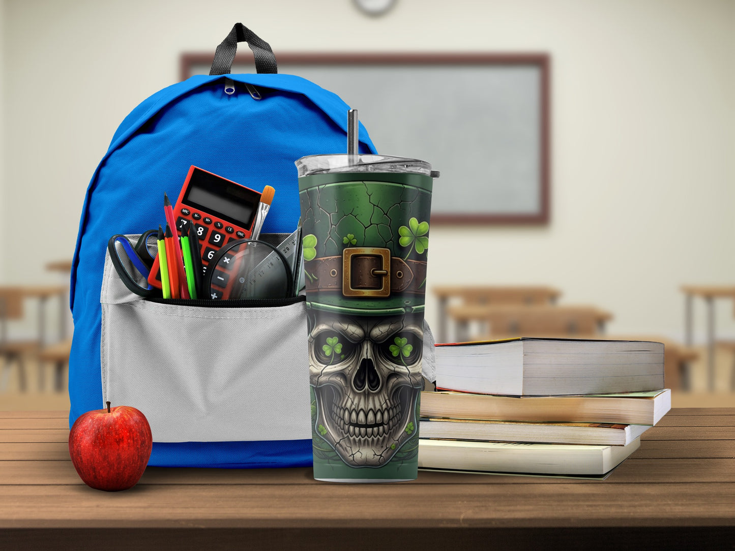 Skull Clover and Belt Design Insulated Tumbler Cup