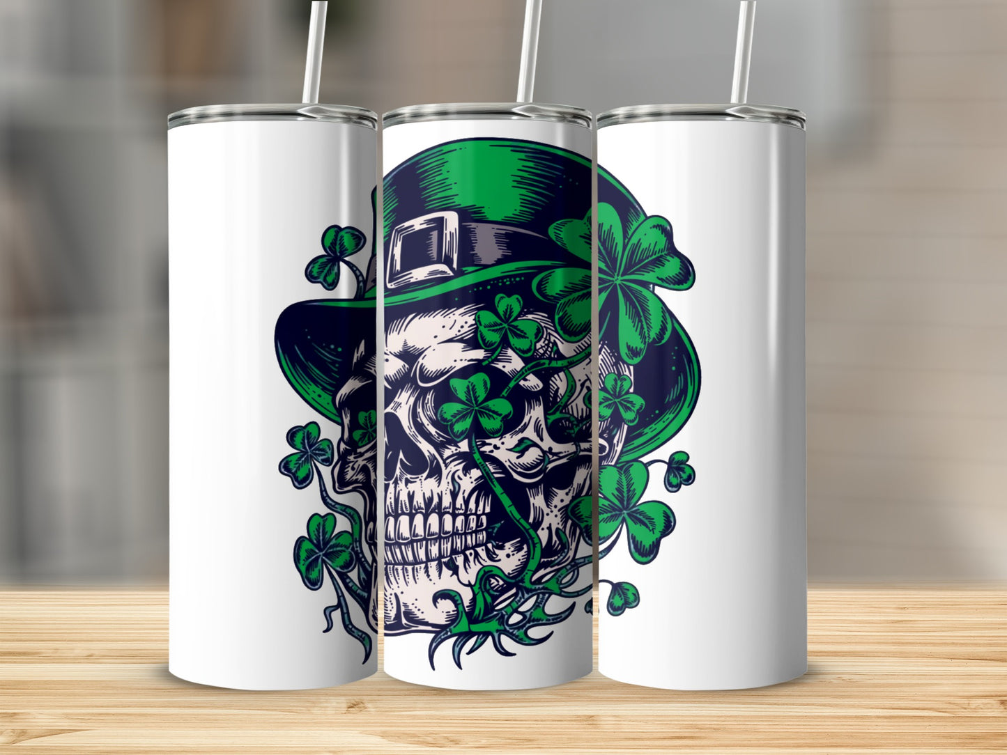 Shamrock Skull with Green Hat Design Tumbler Cup