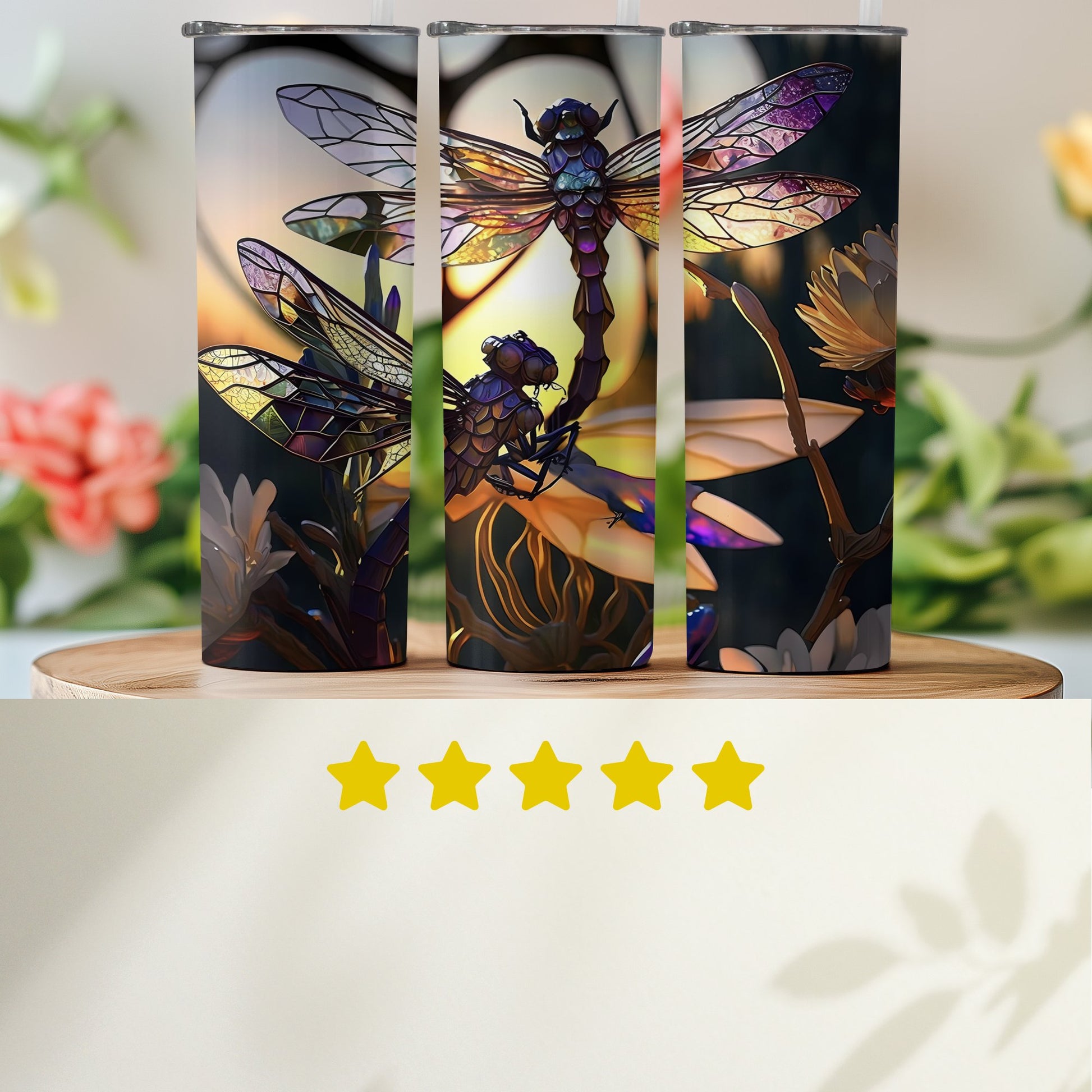 Stained Glass Dragonfly Design Tumbler product
