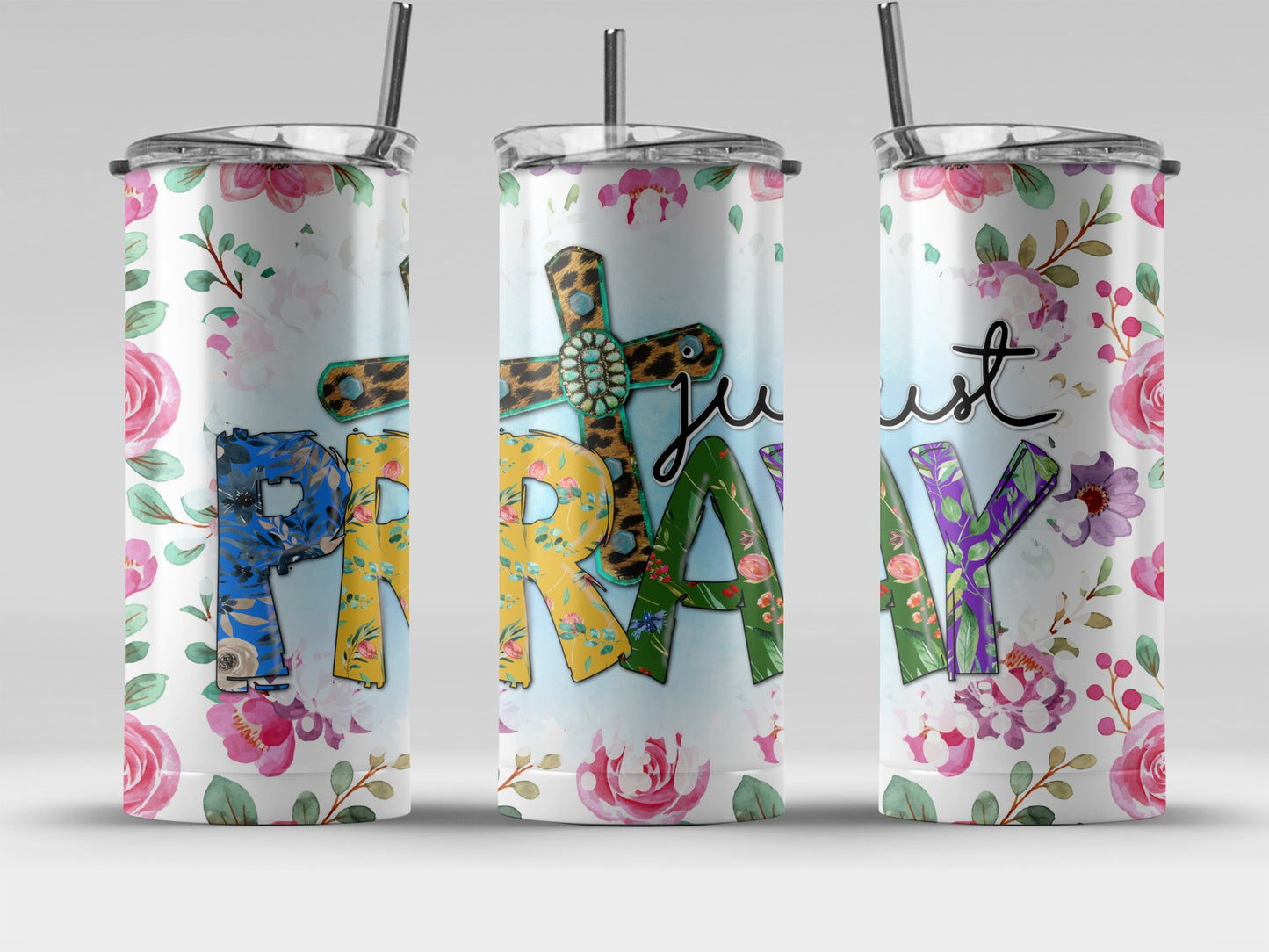 Just Pray Floral Tumbler with Straw Drinkware product