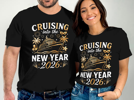 Cruising into the New Year 2026 themed t-shirt product
