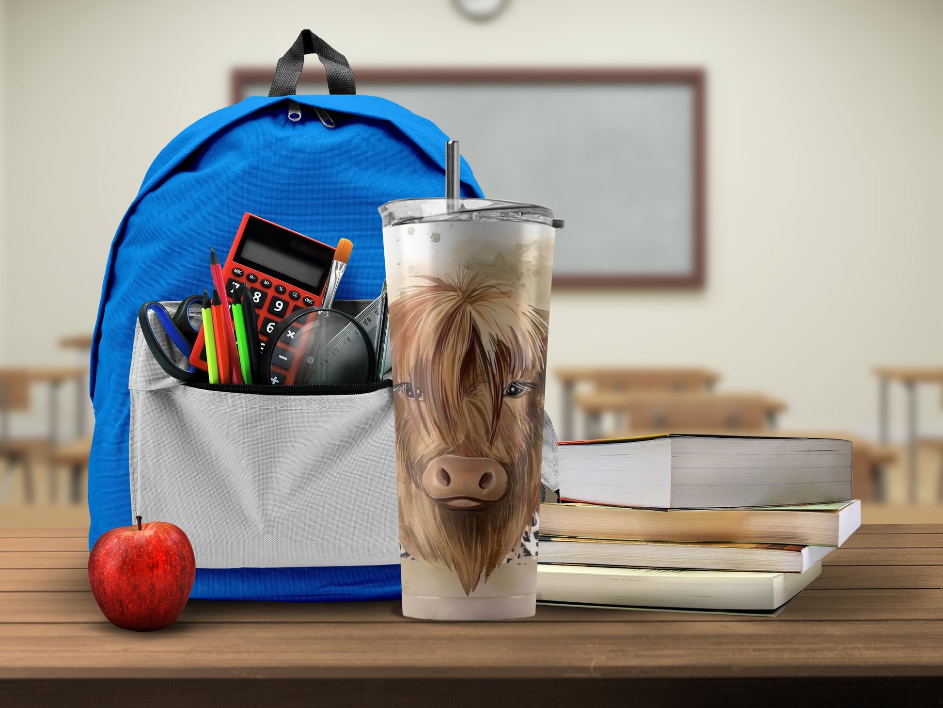 School essentials set with cute cow tumbler product type