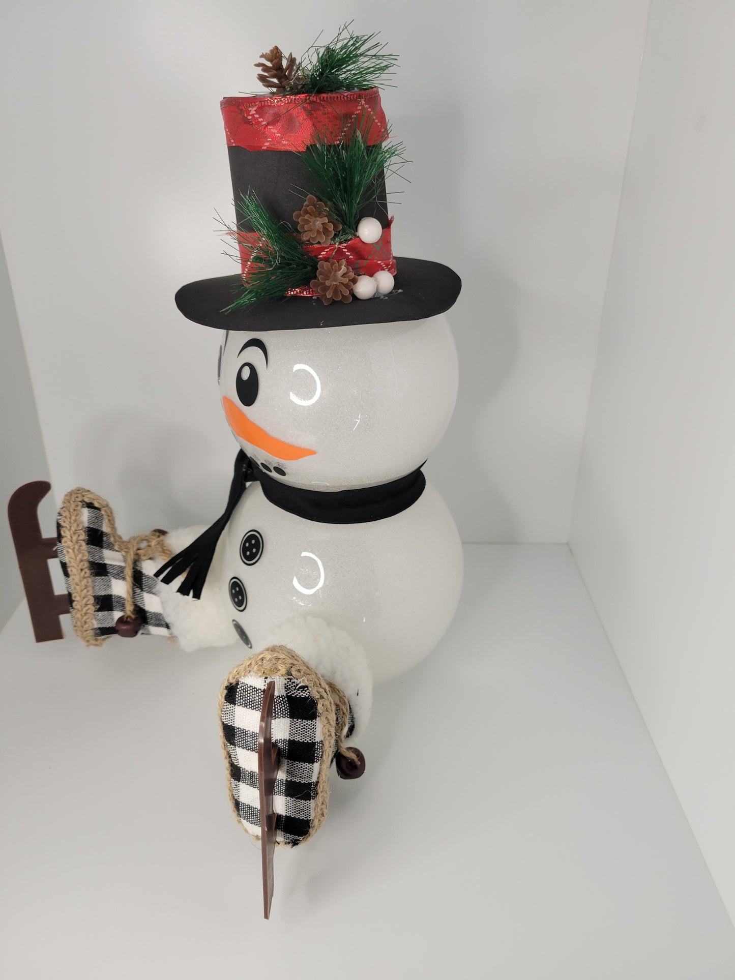 Festive Snowman Decoration with Plaid Accents Christmas Decor