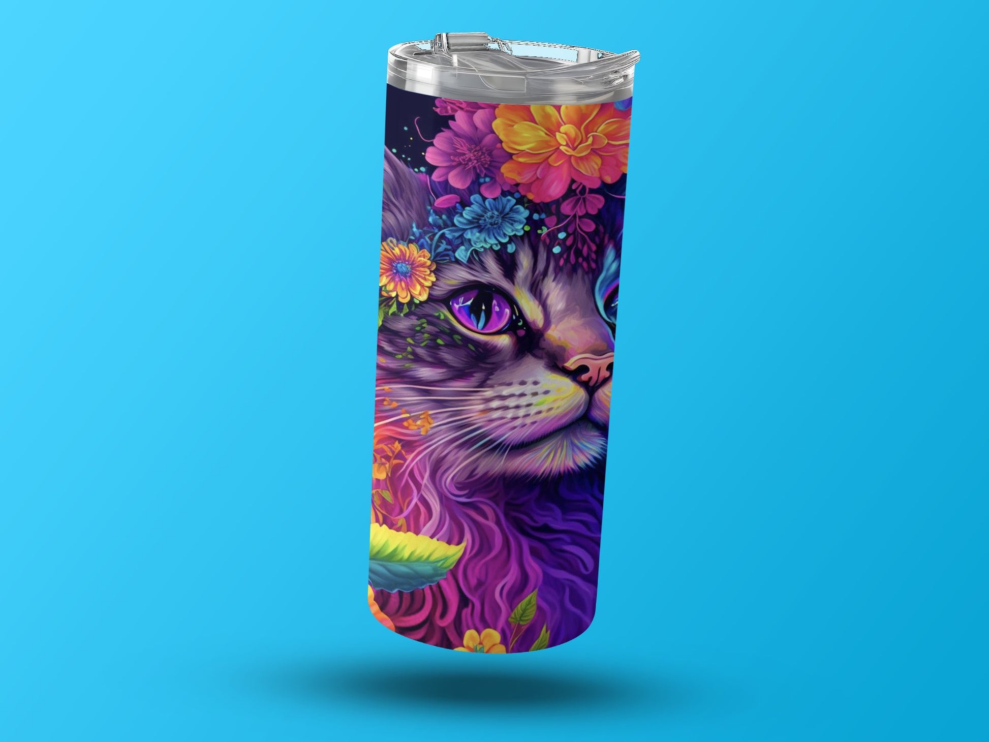 Colorful Floral Cat Design Vibrant Tumbler product type