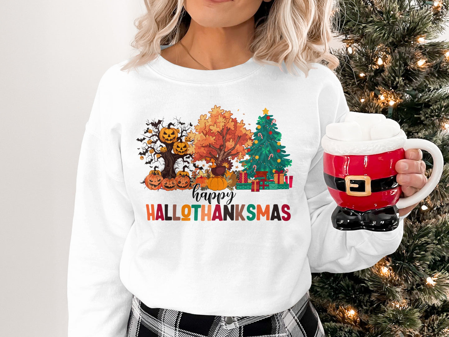 Festive Happy Hallothanksmas Sweater for Holiday Season
