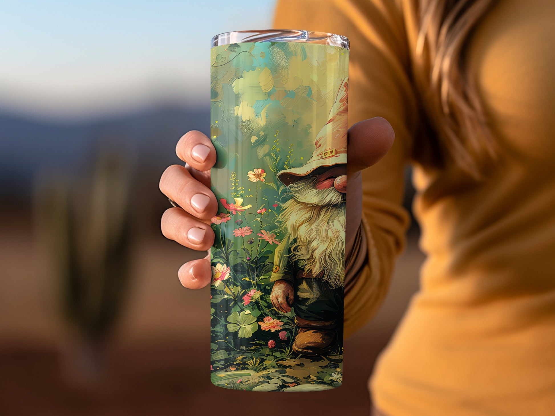 Whimsical Gnome and Flowers Design Tumbler