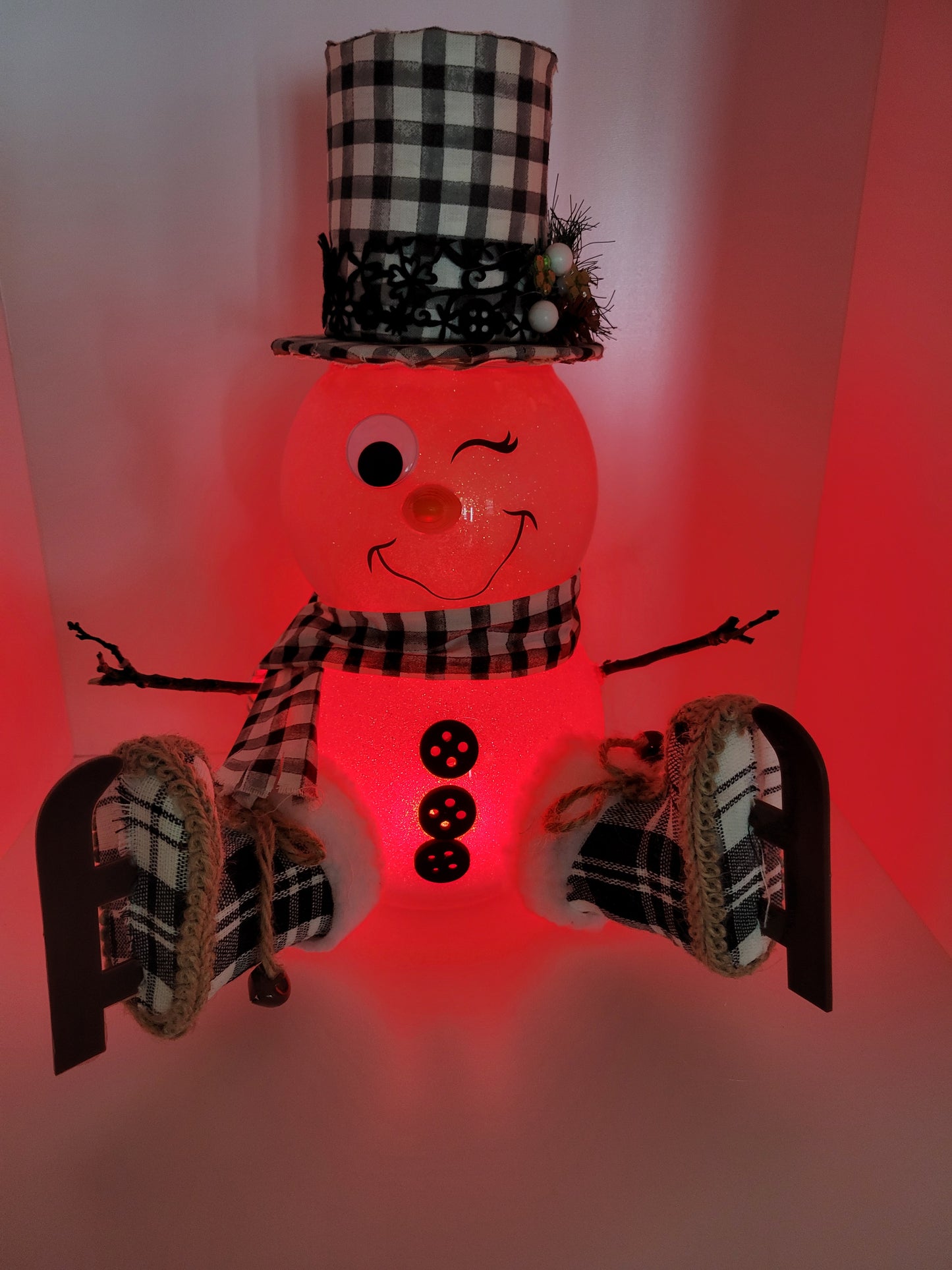 Light-Up Snowman with Plaid Hat and Scarf Holiday Decor