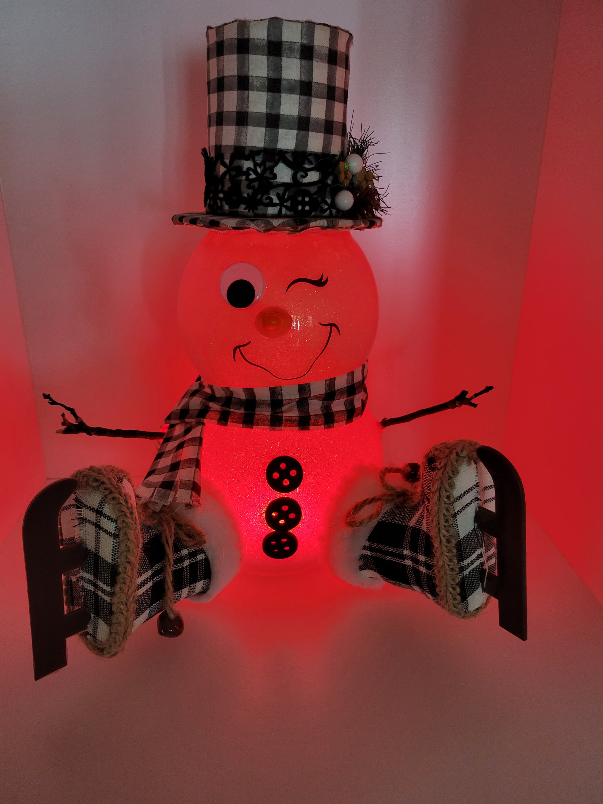 Light-Up Snowman with Plaid Hat and Scarf Holiday Decor