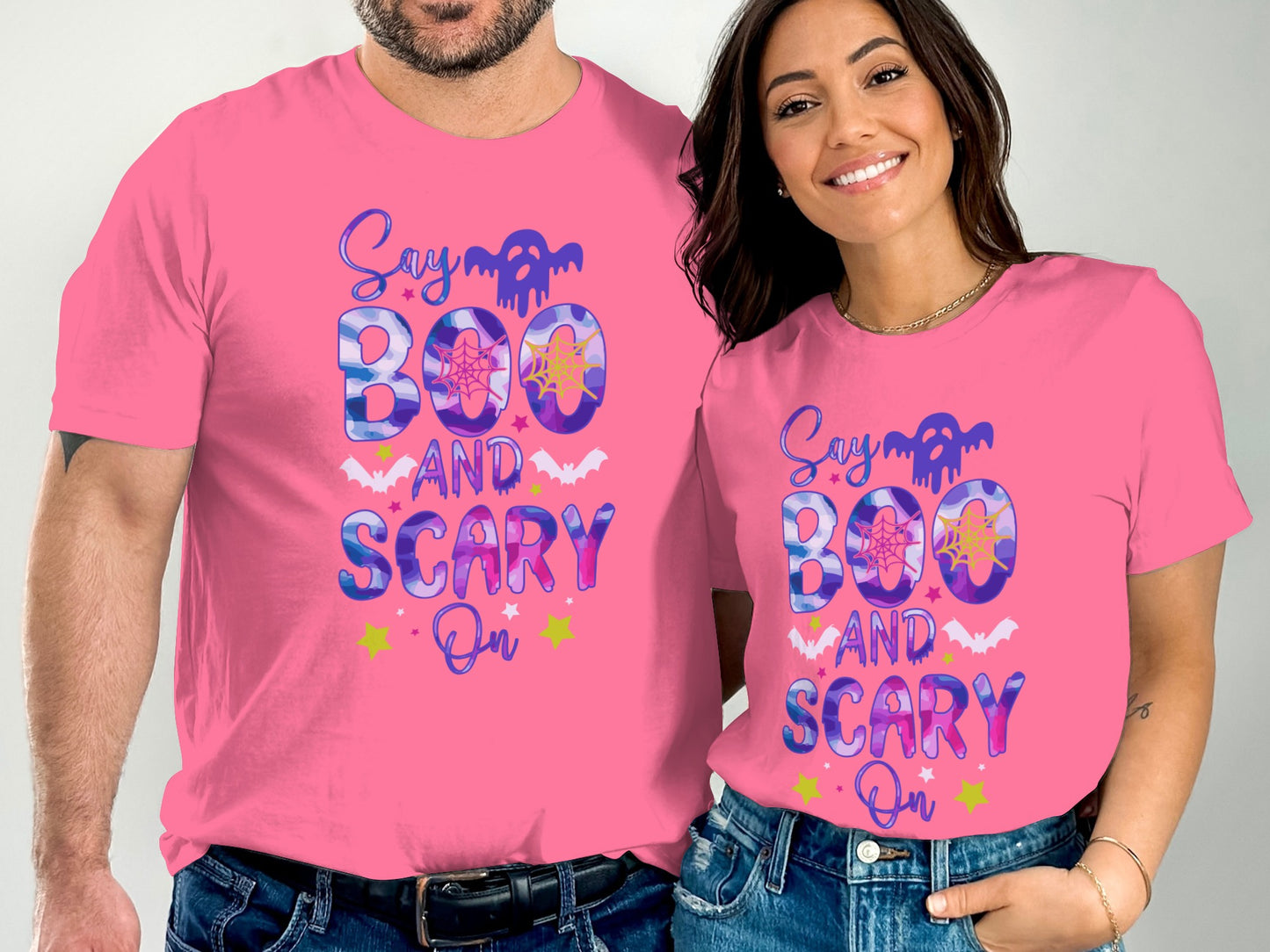 Say Boo and Scary On Pink Halloween Shirt product