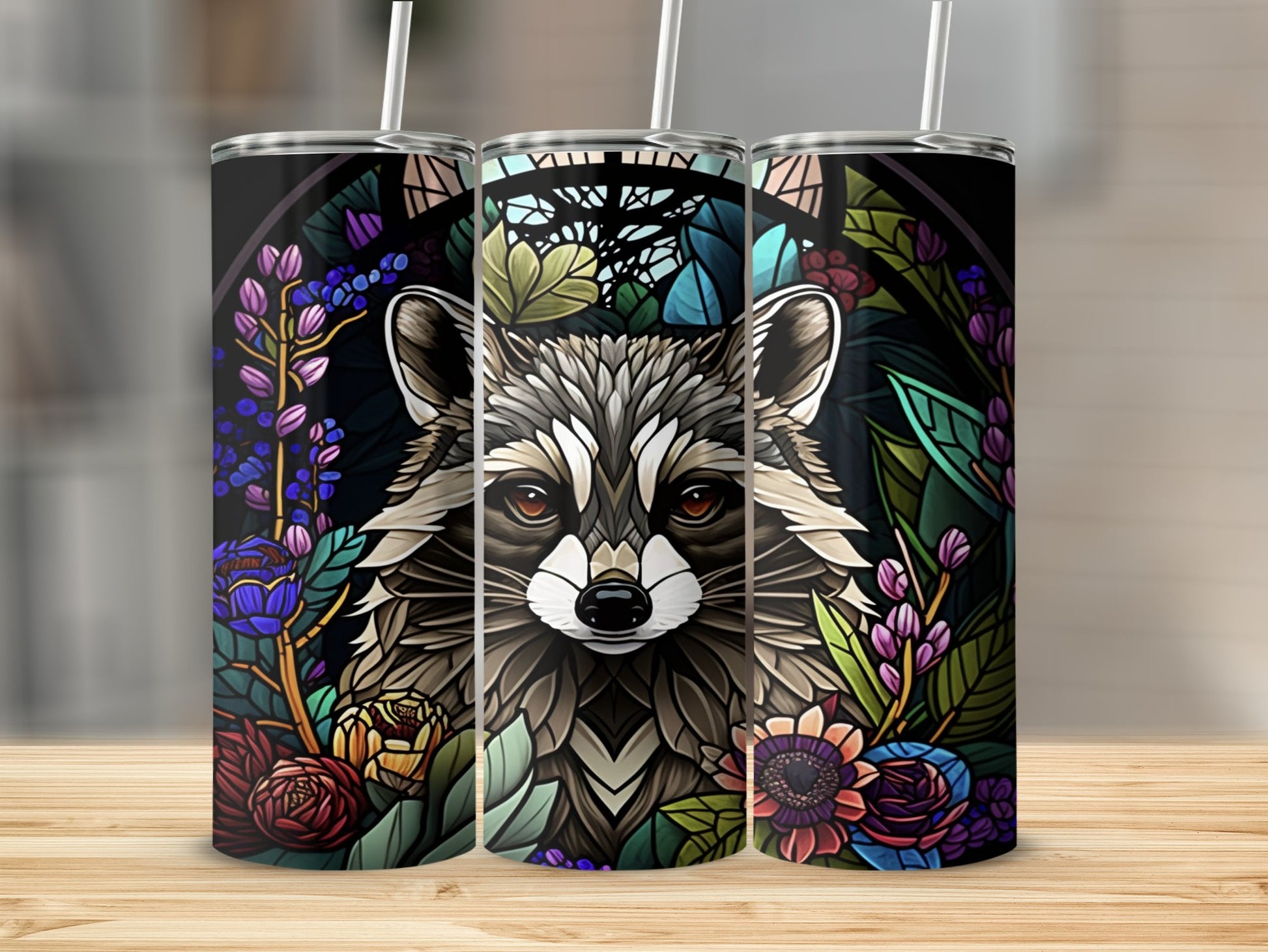 Colorful Raccoon Floral Design Tall Tumbler product