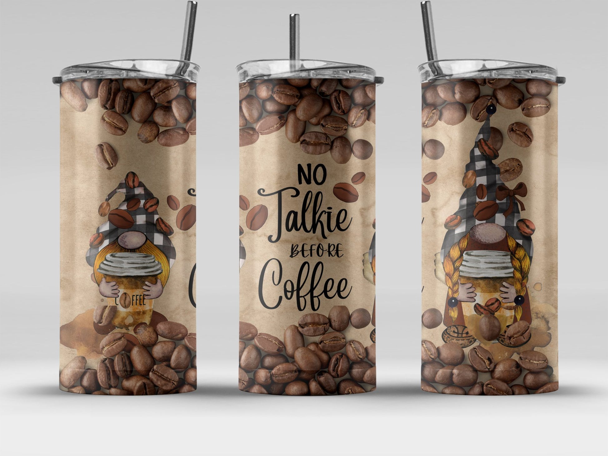 No Talkie Before Coffee Gnome Tumbler product type