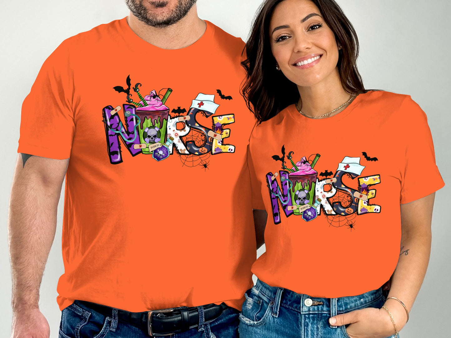 Halloween Themed Colorful Lettered Nurse T-Shirt product