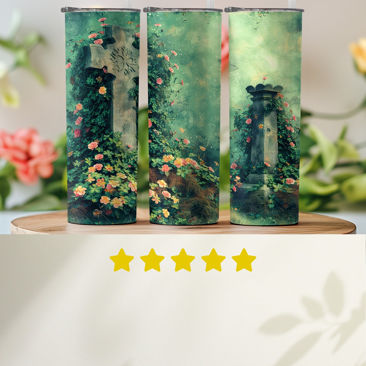 Floral Garden Scenes Water Bottle Set With Roses Twist