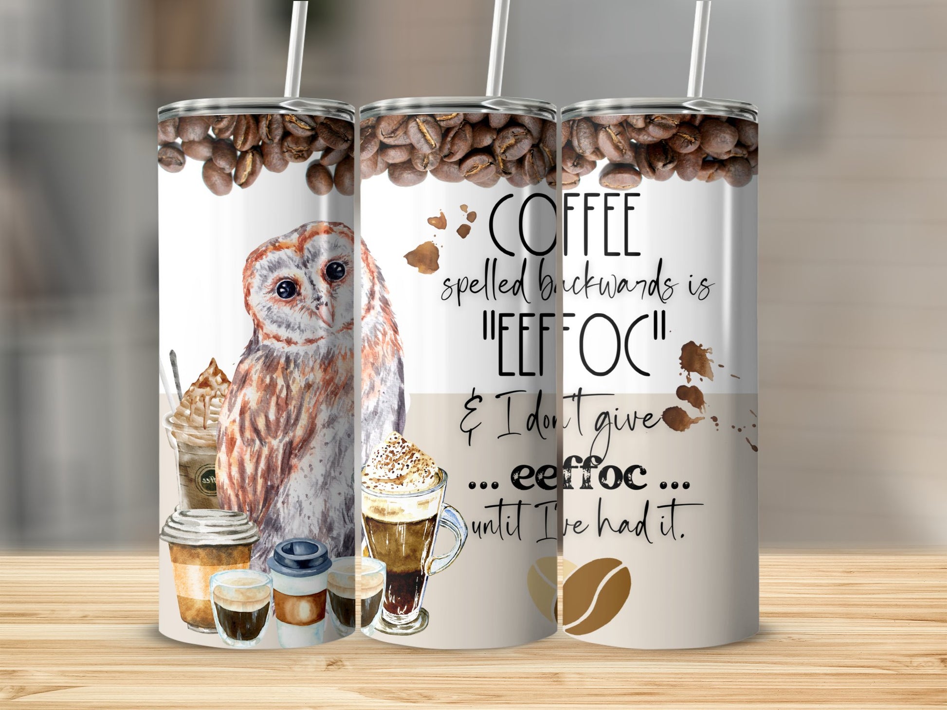 Owl and Coffee Theme Tumbler Thermal Flask product