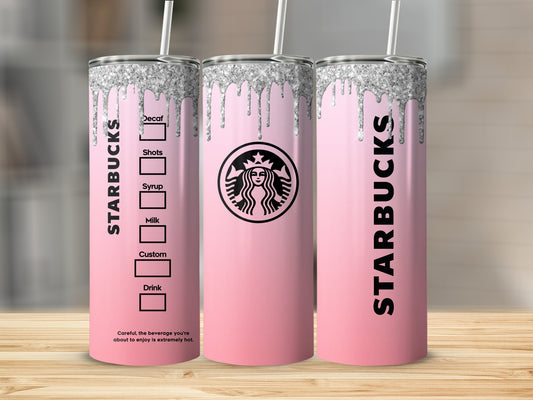 Custom Starbucks Glitter Drip Pink Tumbler Drink Product