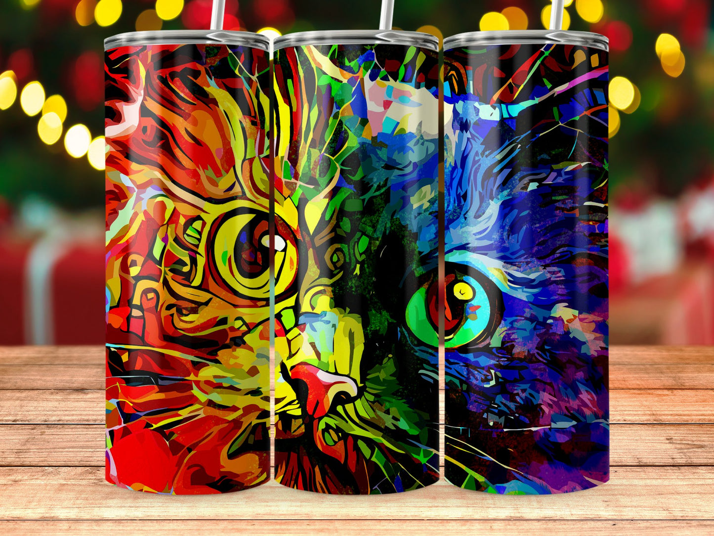 Colorful Abstract Cat Artwork Tumblers product type