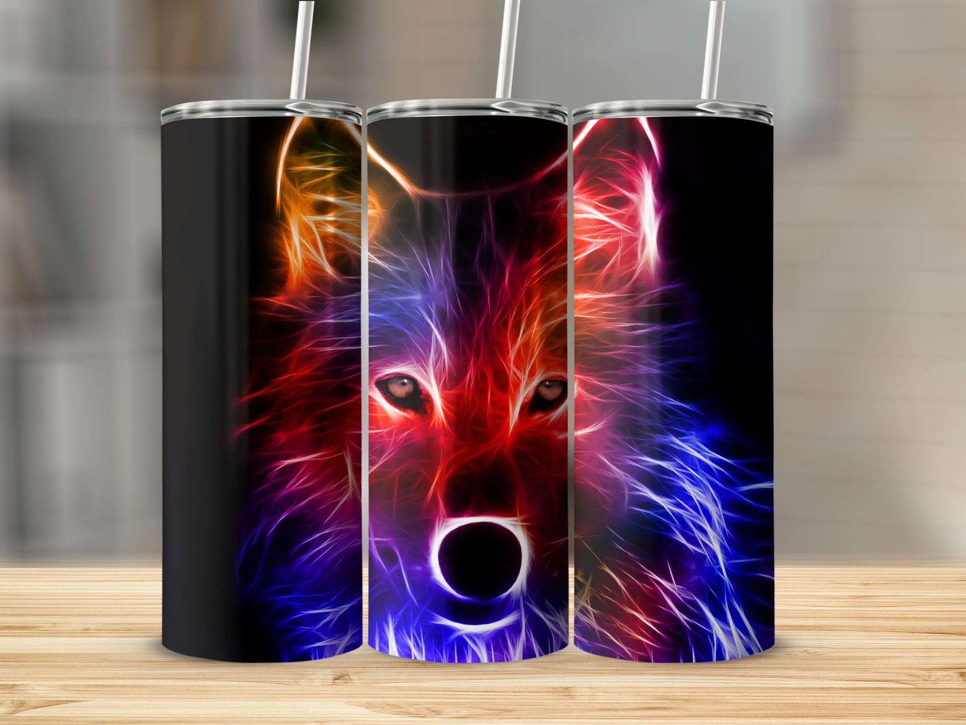 Colorful Neon Wolf Illustration Tumbler product