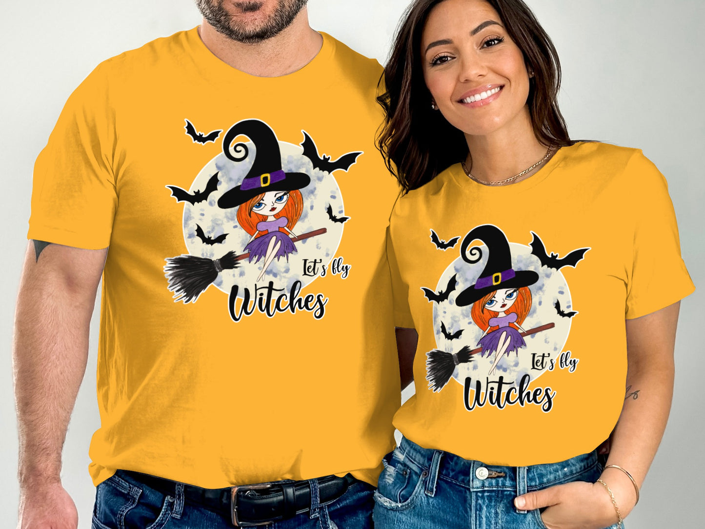 Let's Fly Witches Graphic Print Couple Shirt product