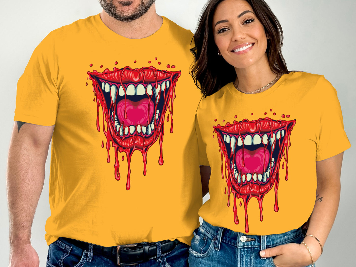 Spooky Dripping Vampire Mouth Graphic Tee Shirt product