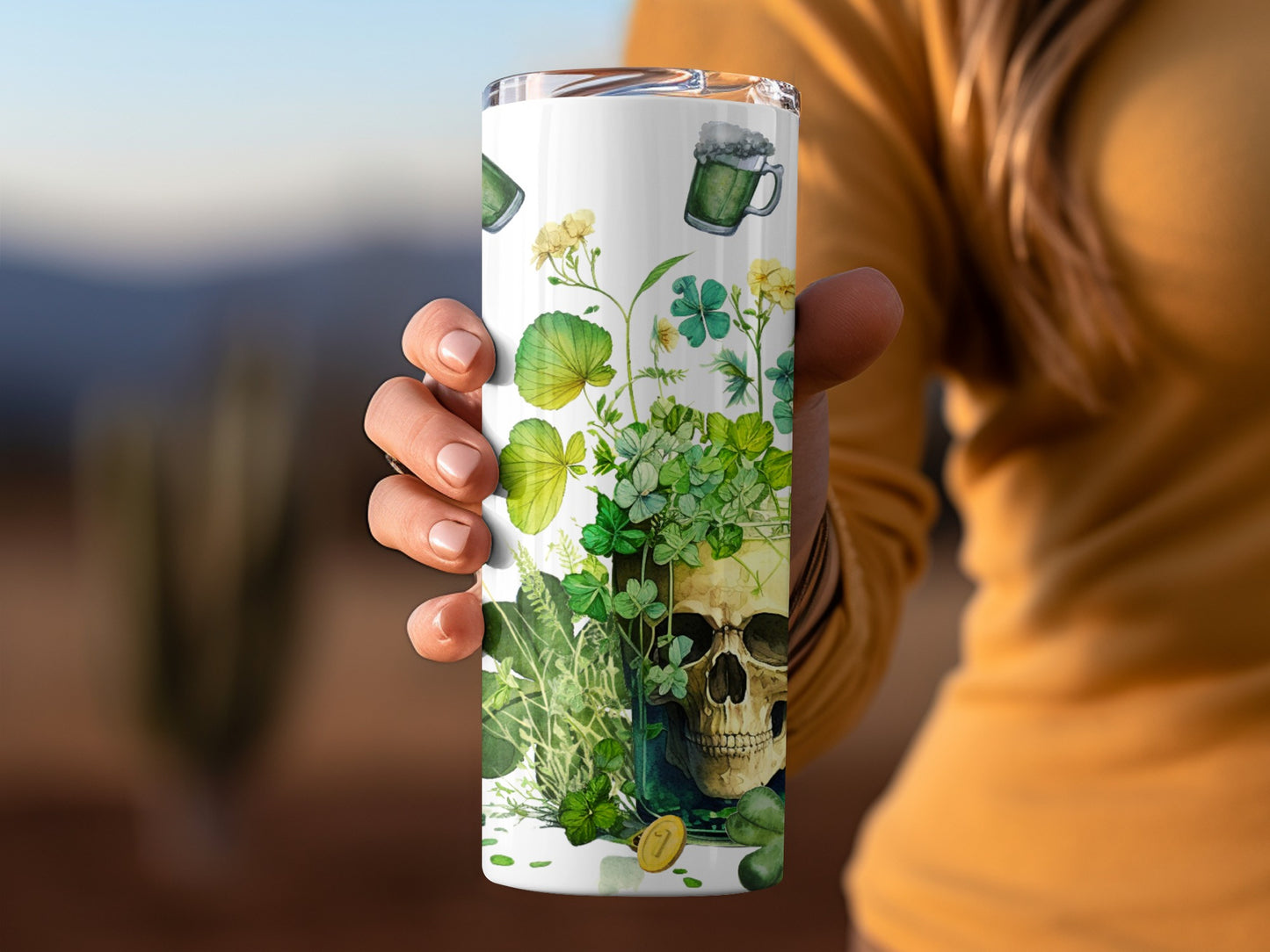 Skull and Green Plants Design Stainless Steel Tumbler