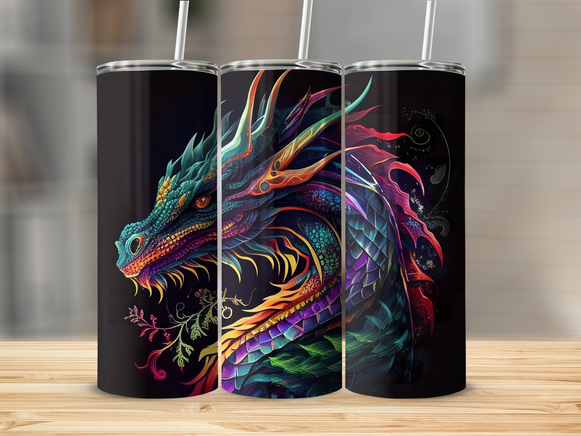 Colorful Dragon Art Print Black Stainless Steel Tumbler product