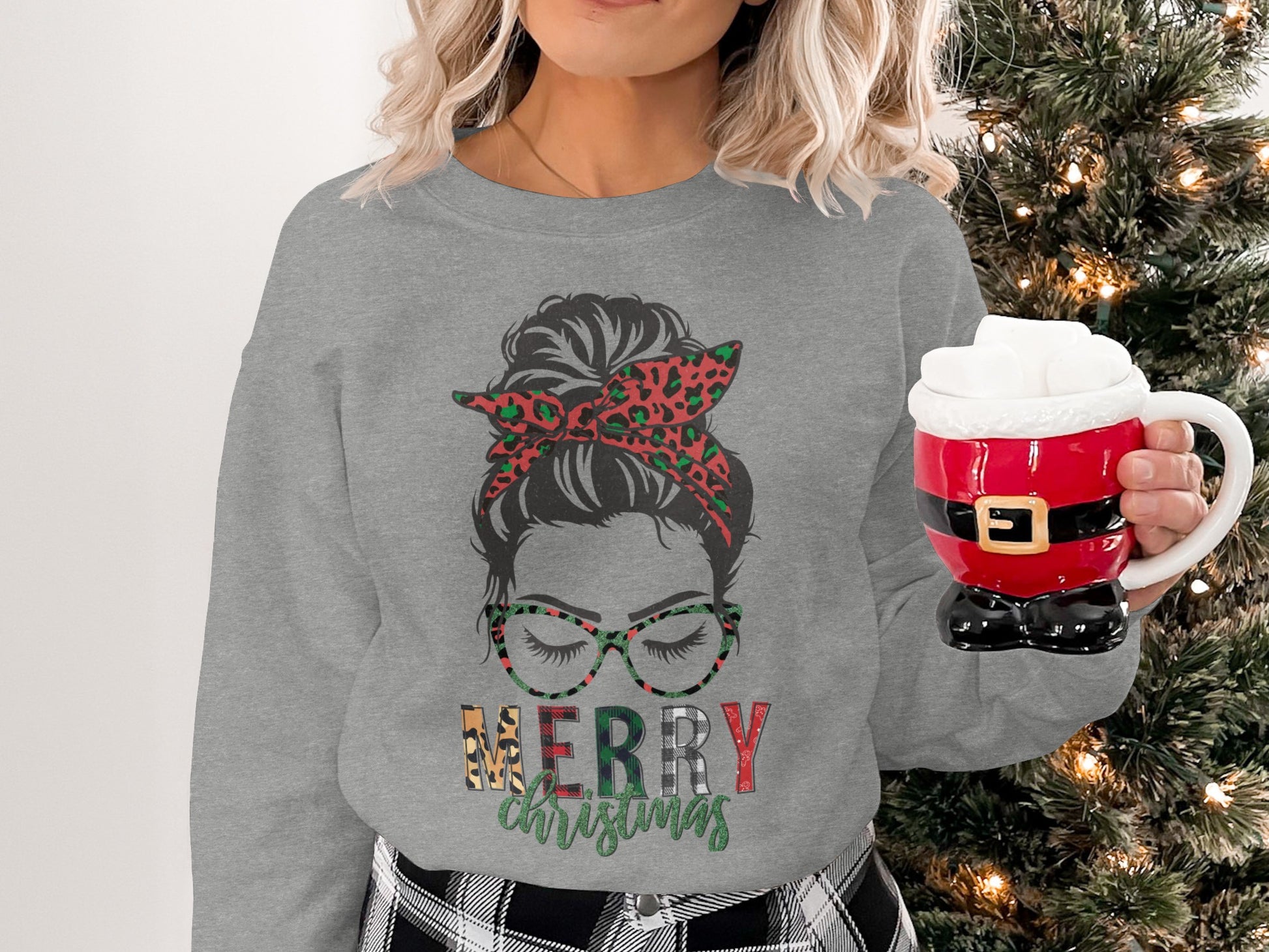 Merry Christmas glasses leopard print graphic shirt