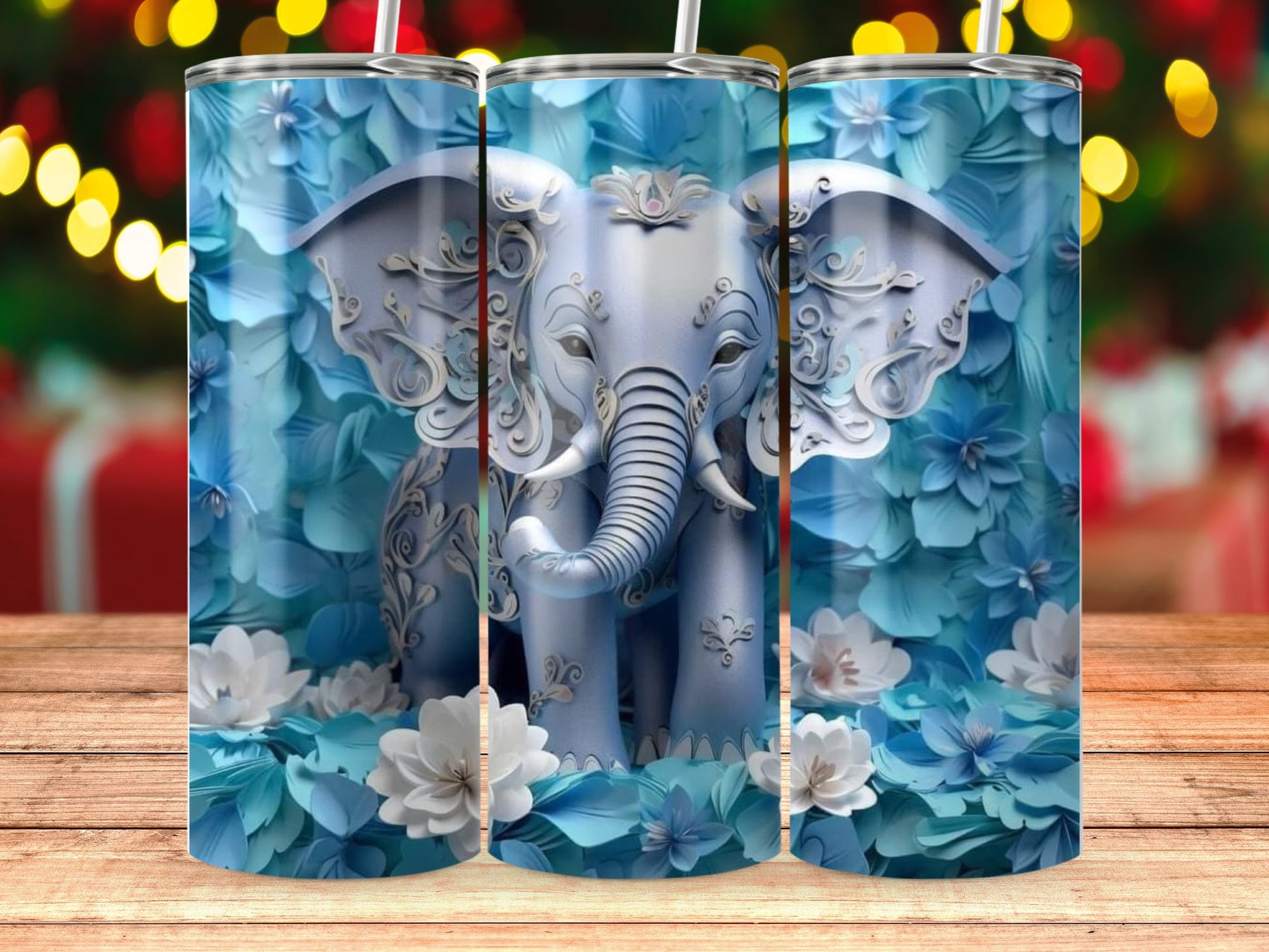 Beautiful Floral Elephant Tumbler Stunning Drinkware Product