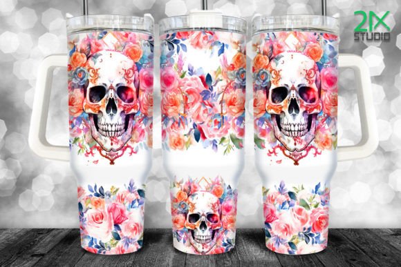 Gothic Skulls Roses 40 oz Tumbler