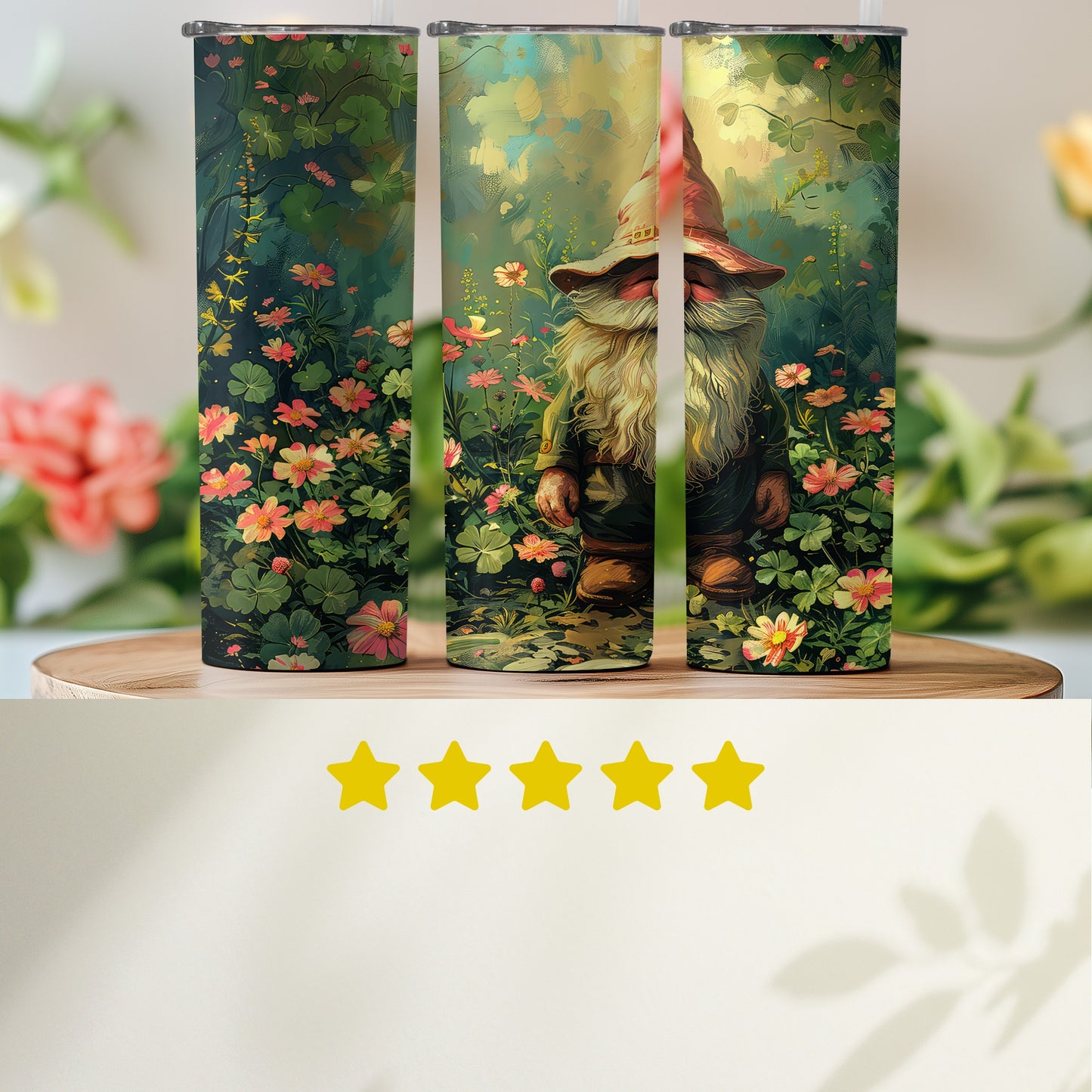 Enchanting Garden Gnome with Flowers Tumbler