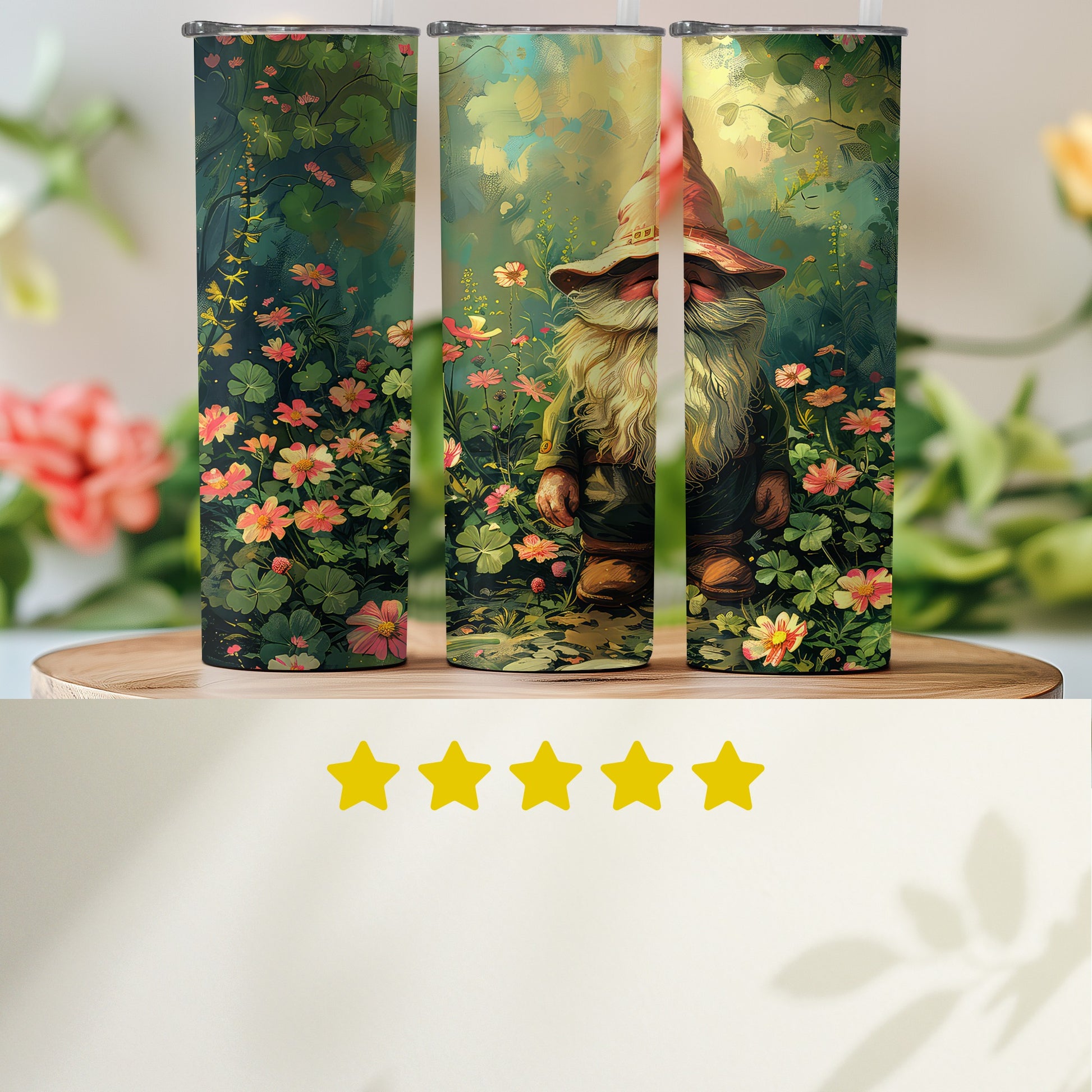 Enchanting Garden Gnome with Flowers Tumbler