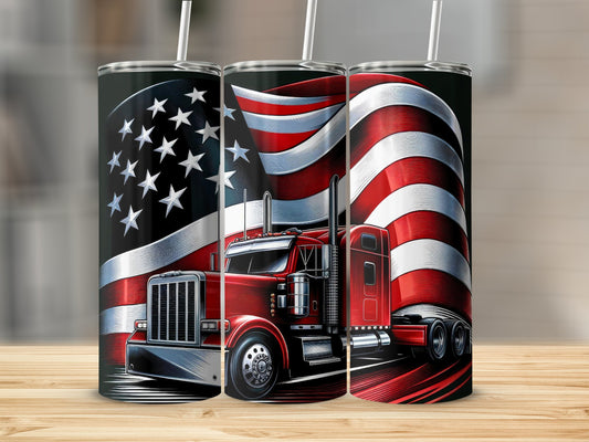 American Flag Semi Truck Print Insulated Tumbler product