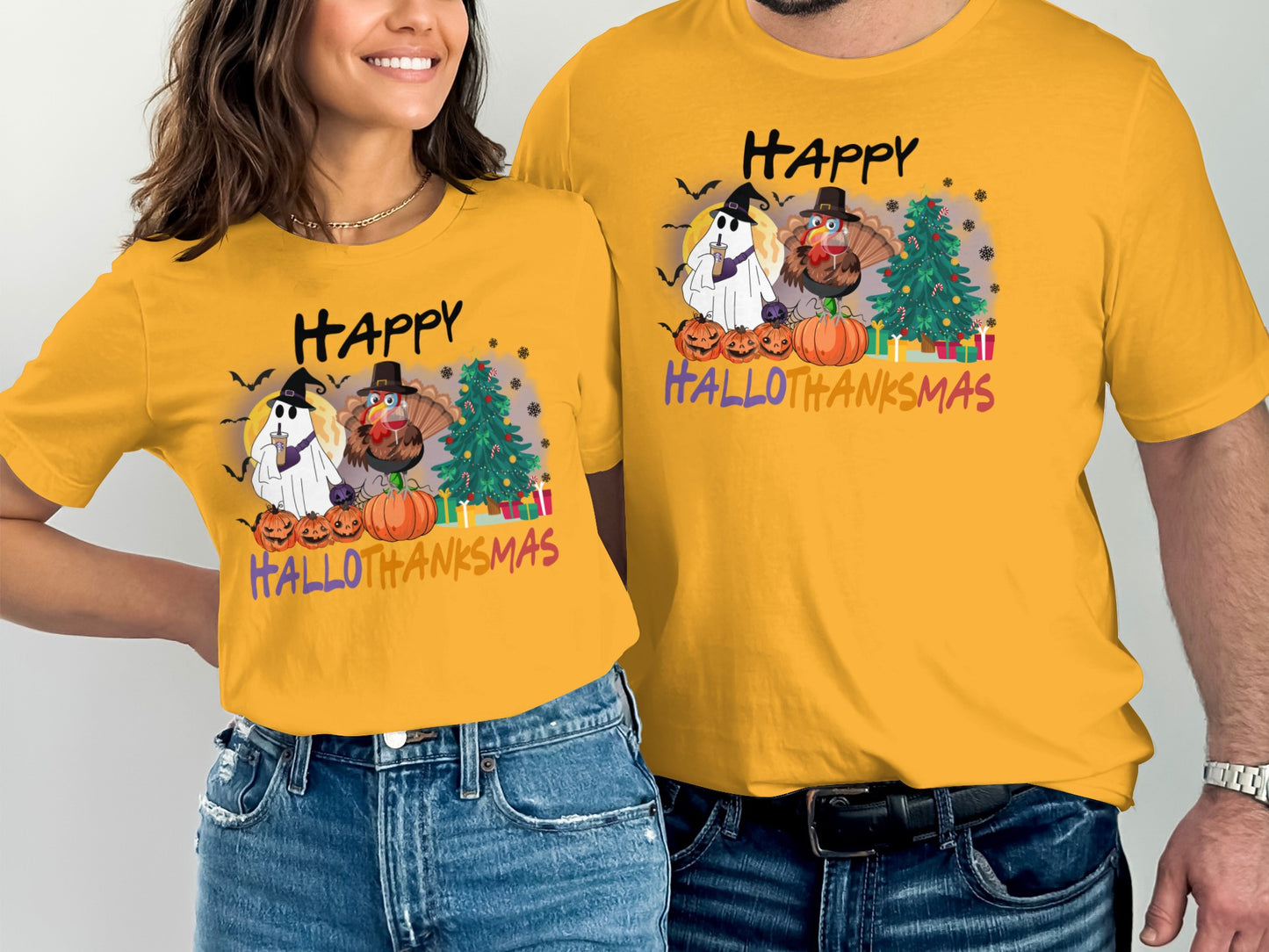 Happy Hallothanksmas Printed T-shirt for Celebrations