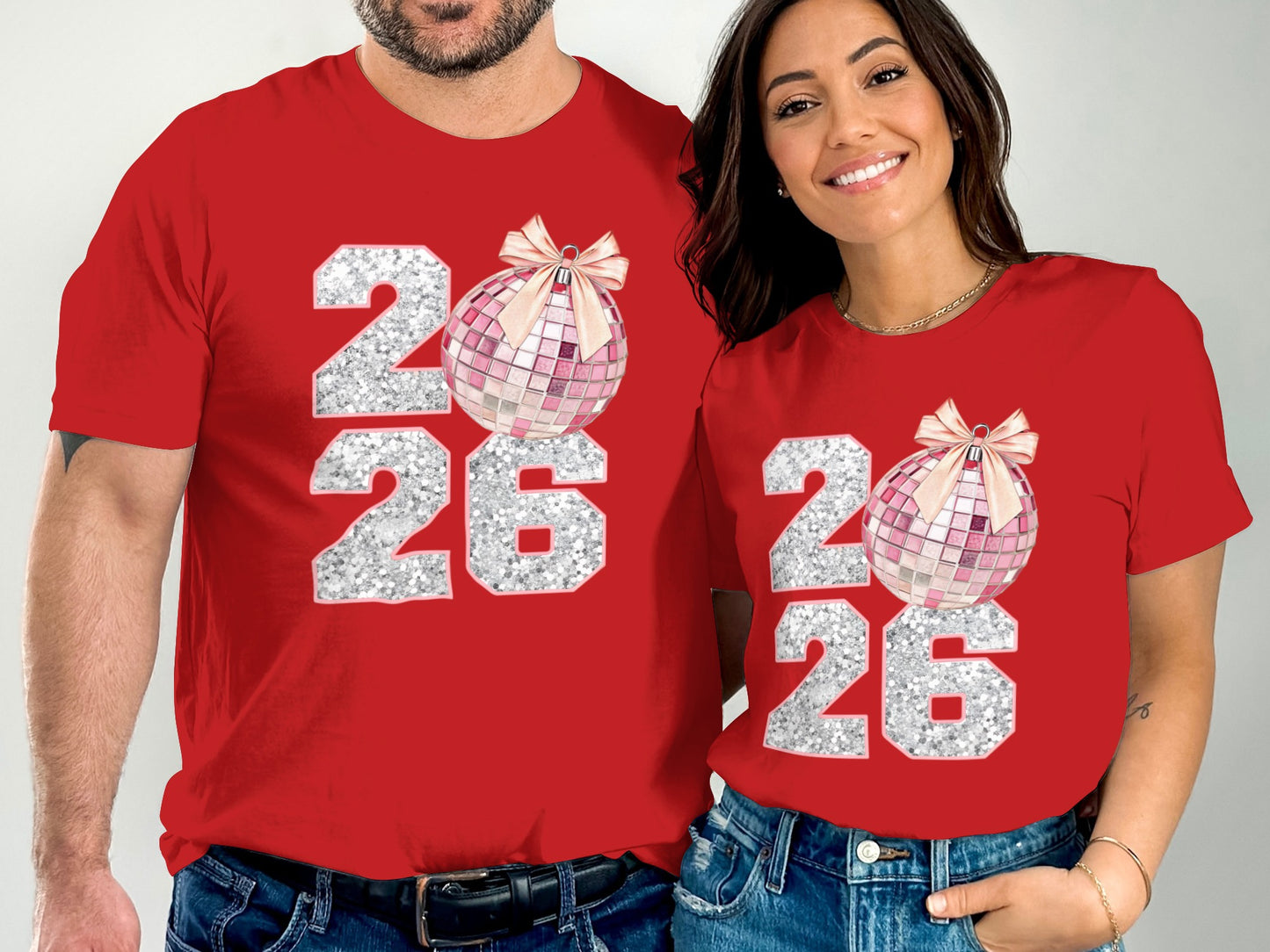 Festive 2026 Matching Red Couple T-Shirts
