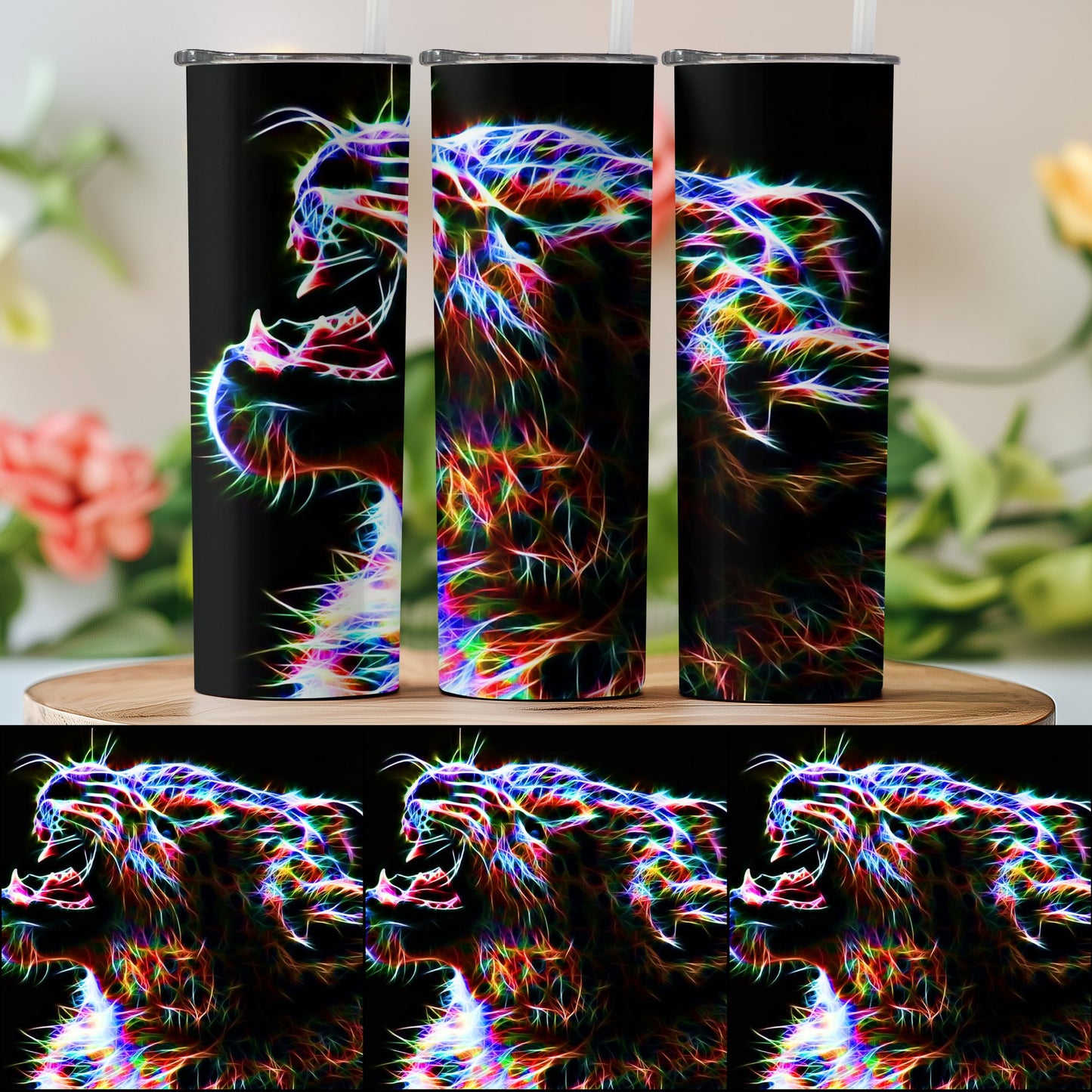 Vibrant Neon Colorful Tiger Design Tumbler product