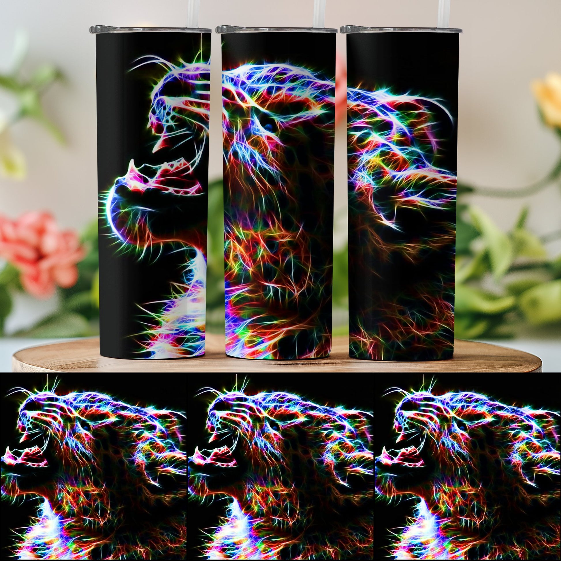 Vibrant Neon Colorful Tiger Design Tumbler product