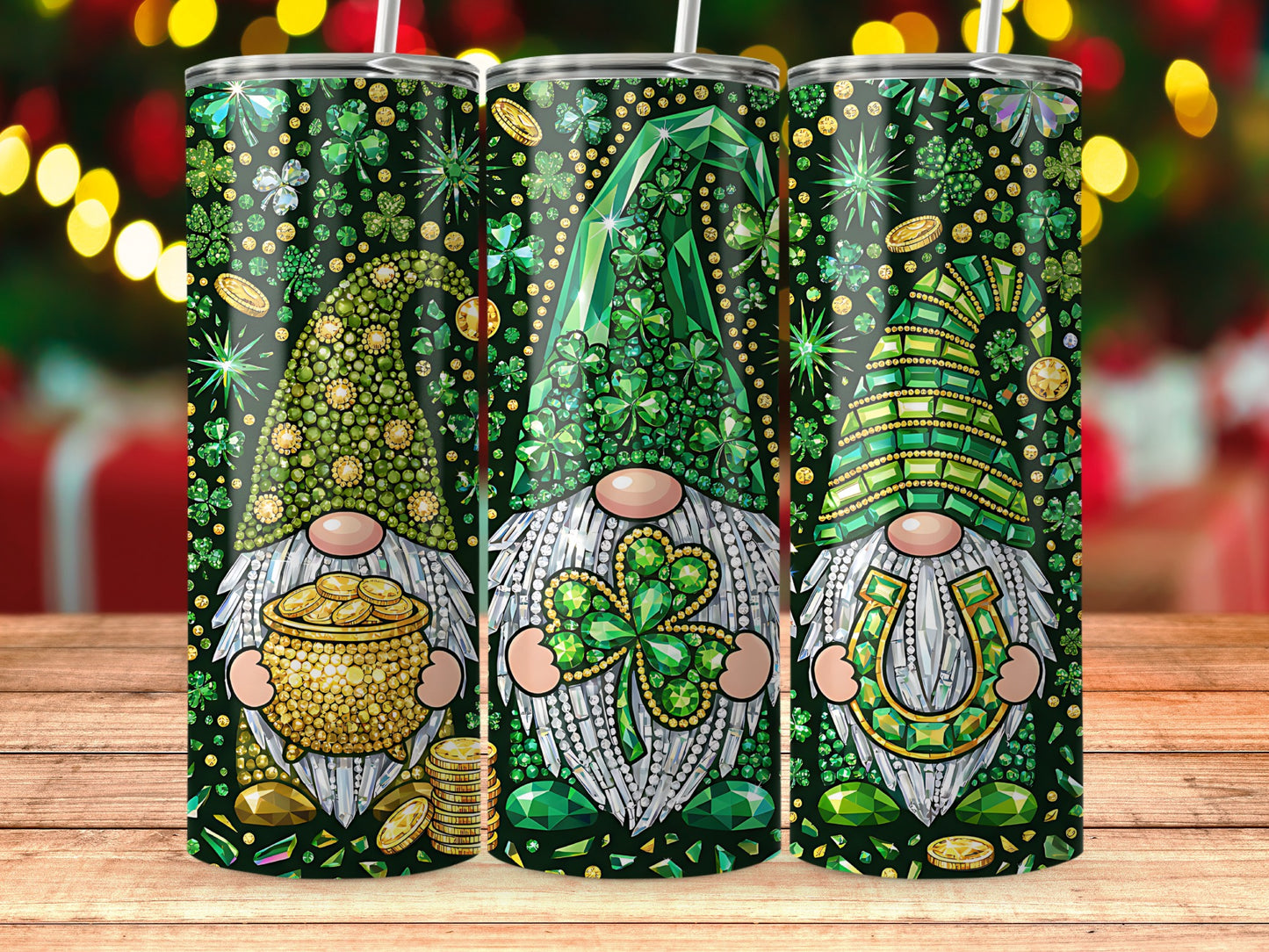 Green Gnome Themed Tumbler with Festive Design