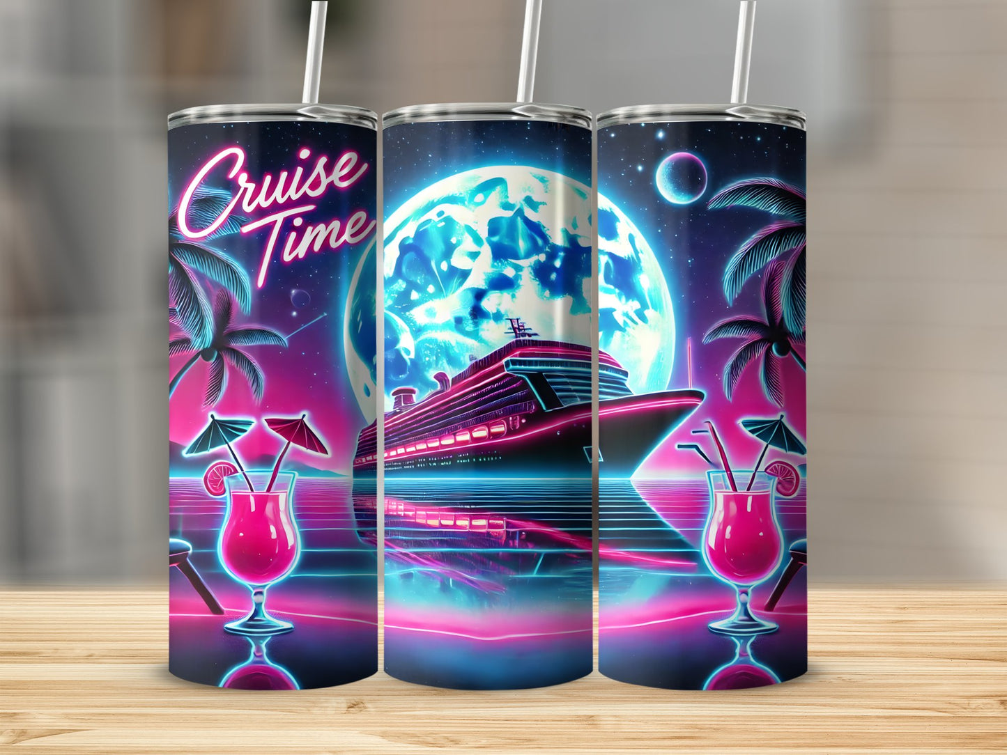 Neon Moonlit Cruise Vacation Themed Tumbler product type