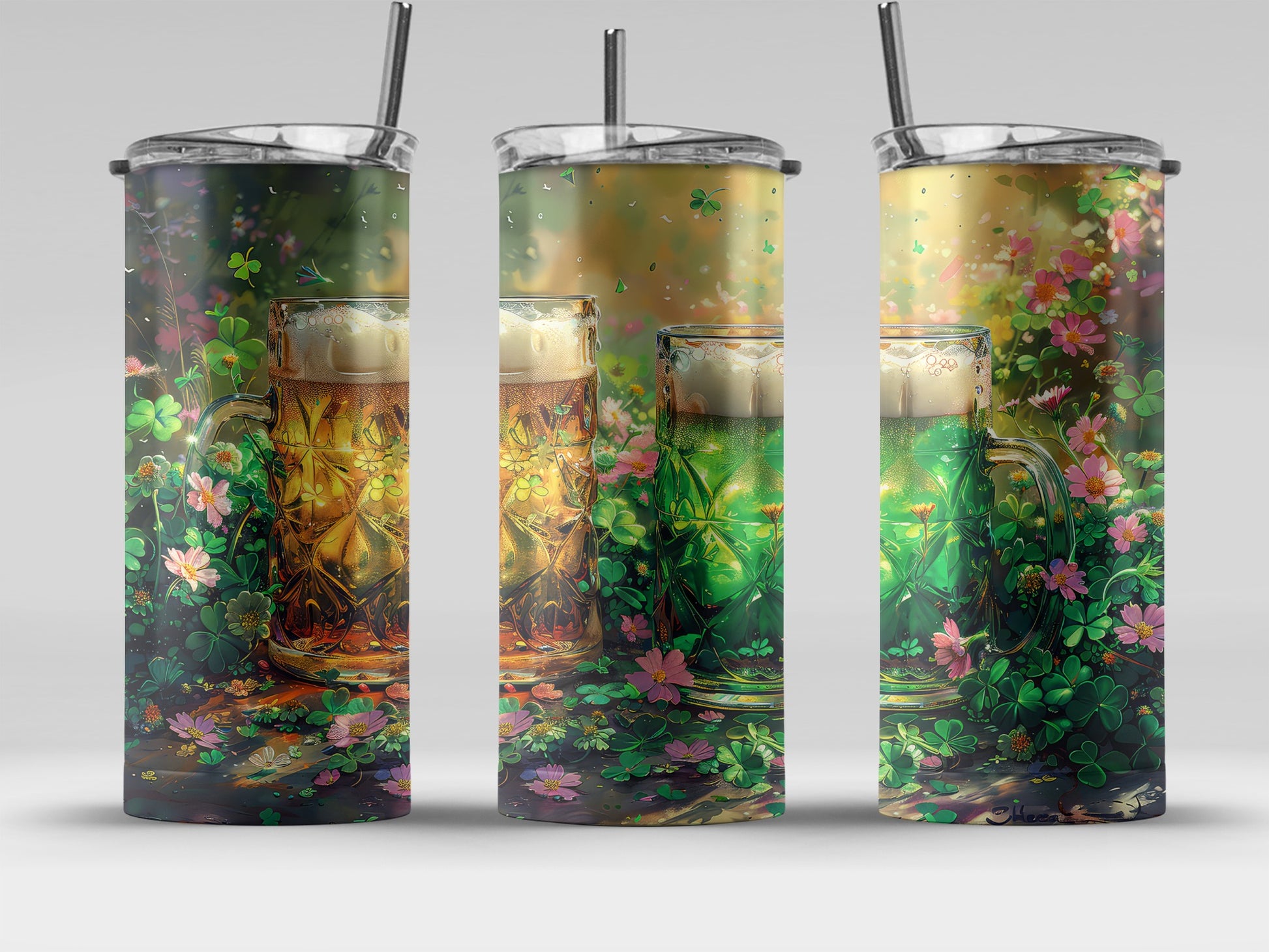 St. Patrick's Day Beer Mug Clover Flowers Tumbler