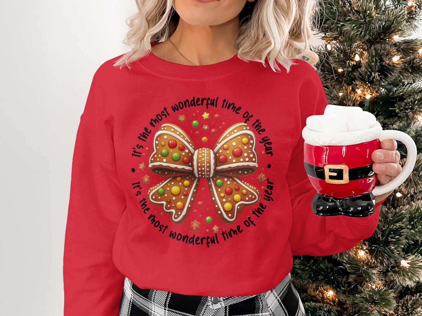 Festive Gingerbread Bow It's The Most Wonderful Time Sweater