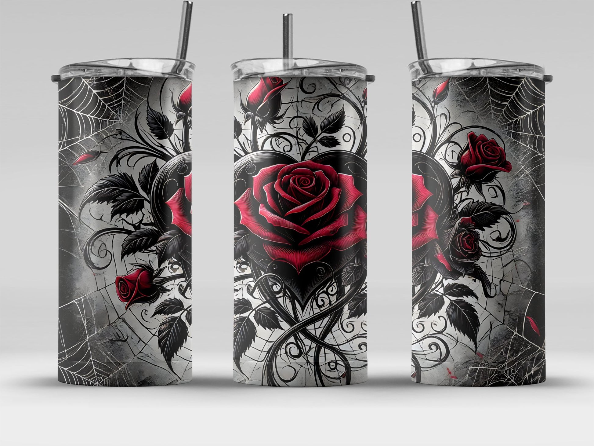 Gothic Rose and Spider Web Tumbler Drinkware product type