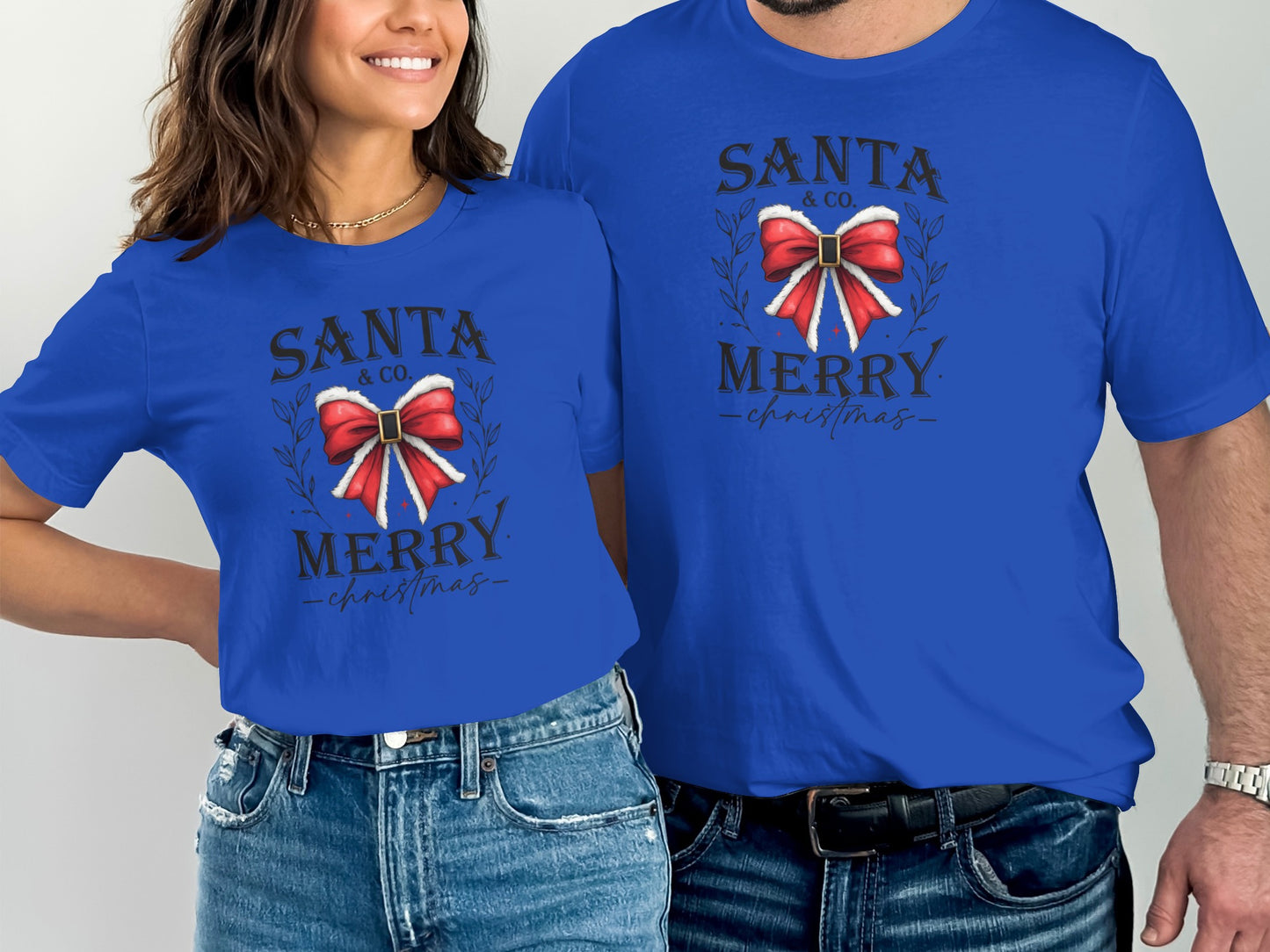 Santa and Co Merry Christmas Blue Matching Shirts