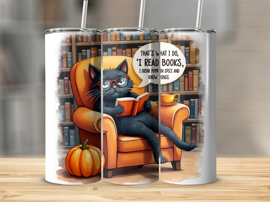 Cat Reading with Pumpkin Design Tumbler Product
