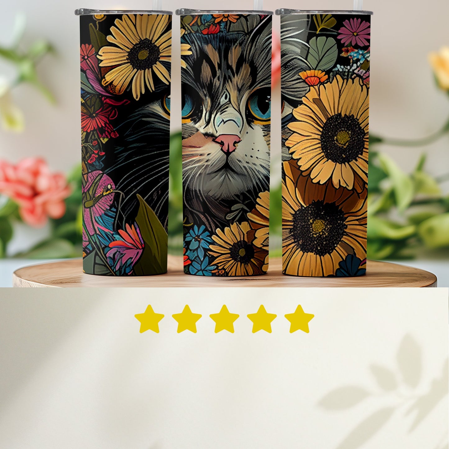 Sunflower and Cat Design Tumbler product type
