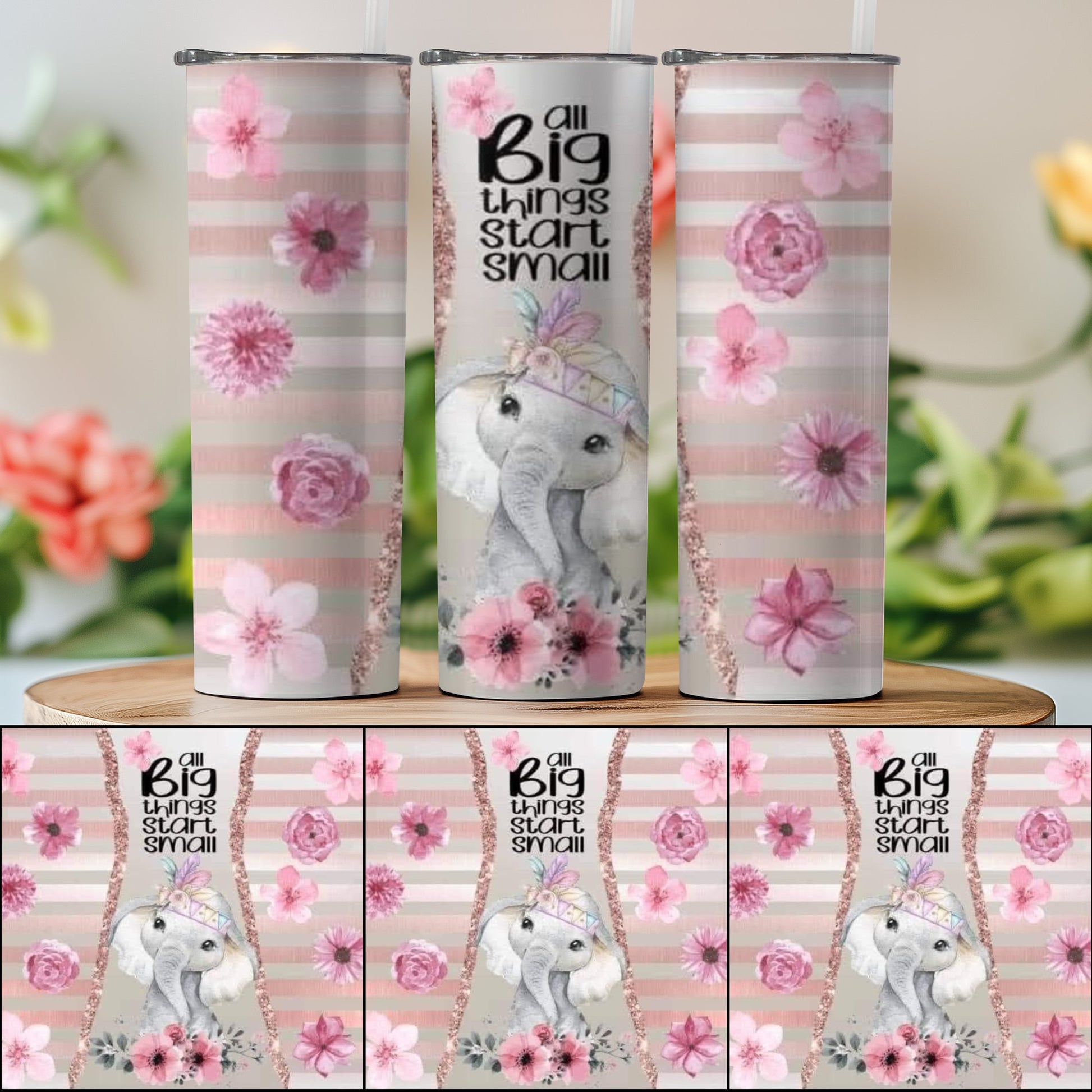 Cute Elephant with Floral Design Tumbler Product