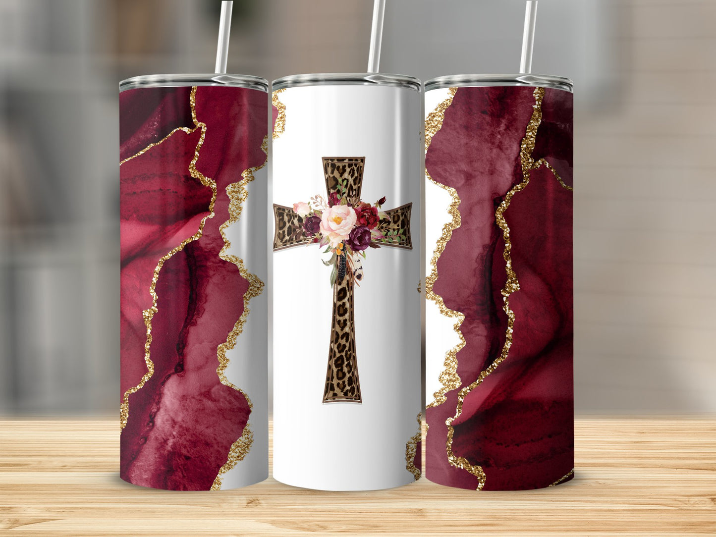 Leopard Print Cross with Floral and Abstract Art product