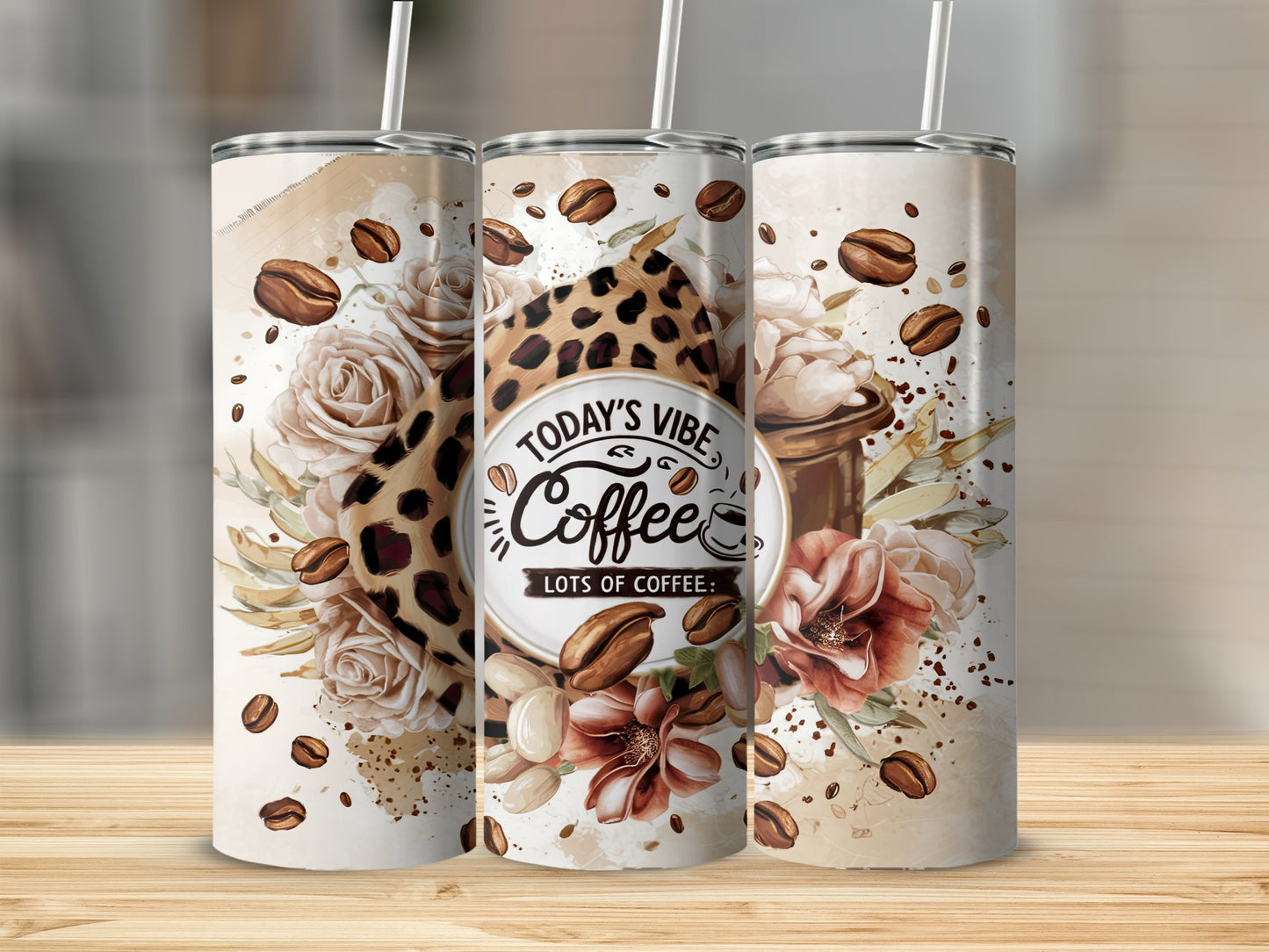 Today's Vibe Coffee Leopard Floral Print Tumbler product